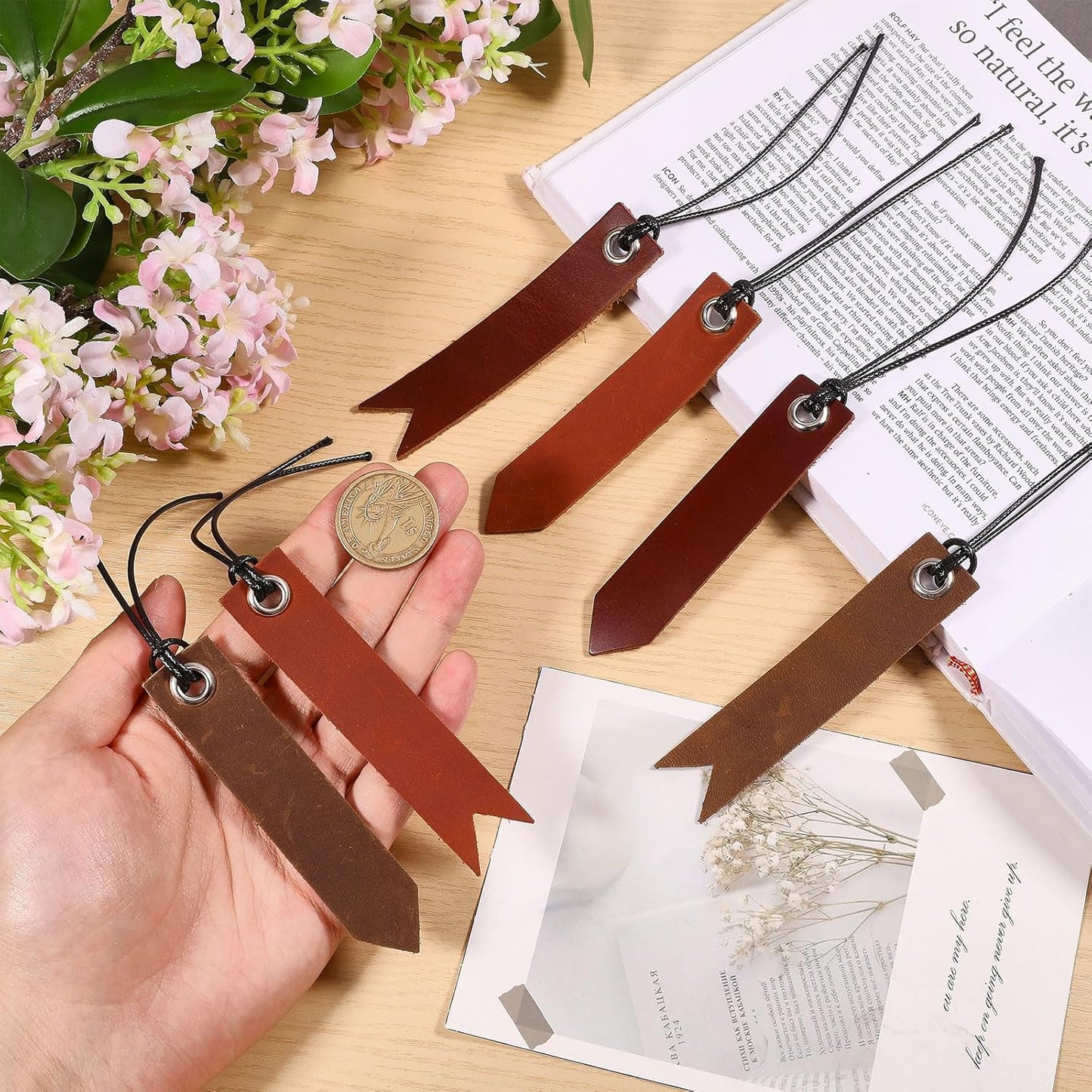 6Pcs Classic Leather Bookmark Personalized Stitched Bookmark with Leather Rope Page Markers Reading Gifts for Book Lovers Readers Men Women Teachers