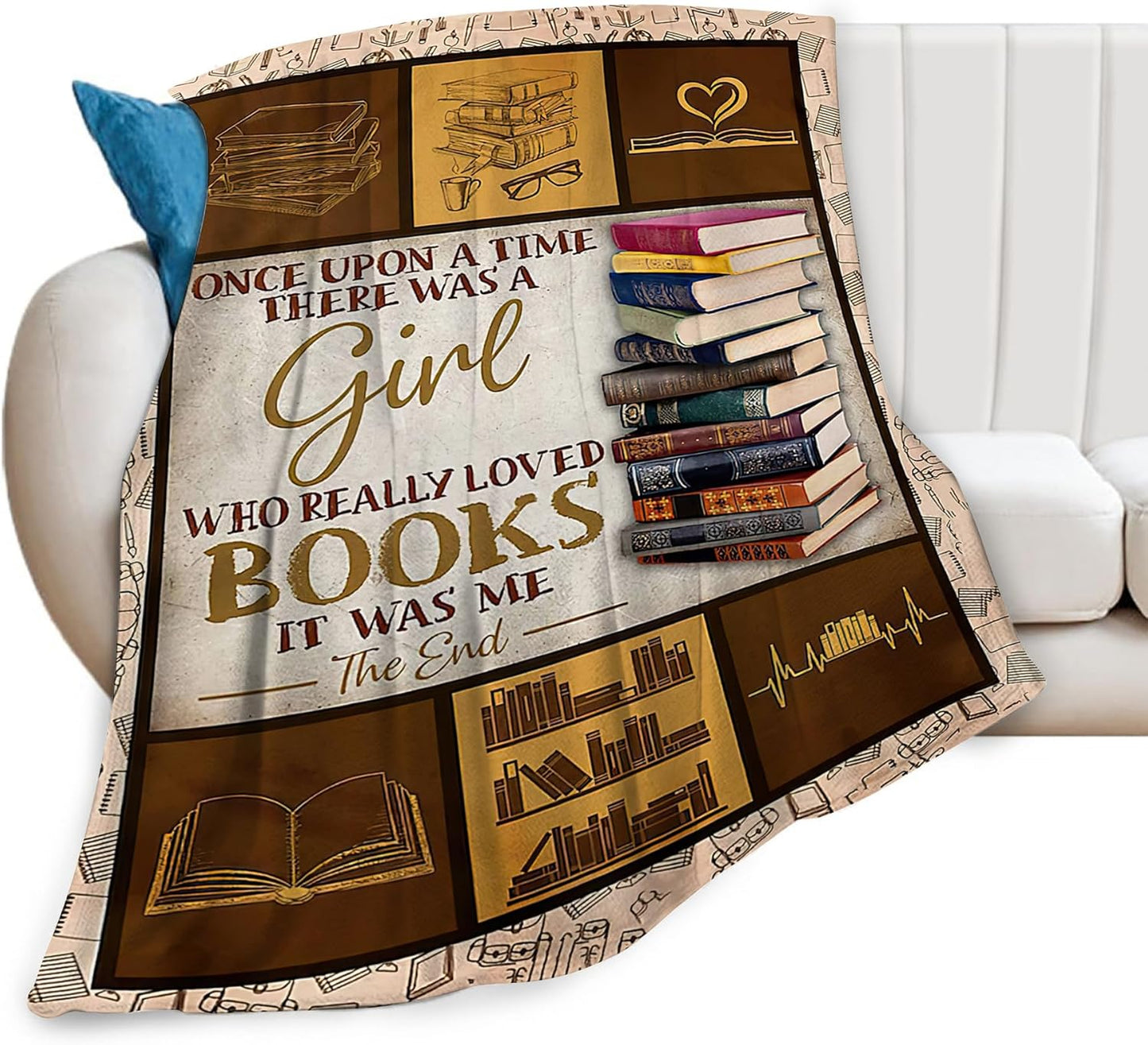 jerkboo Books Reading Blanket Throws Reading Gifts Reading Throw Blanket for Girls Kids Adults Soft Warm Cozy Fleece Blanket for Couch Sofa Bed 50""x40""