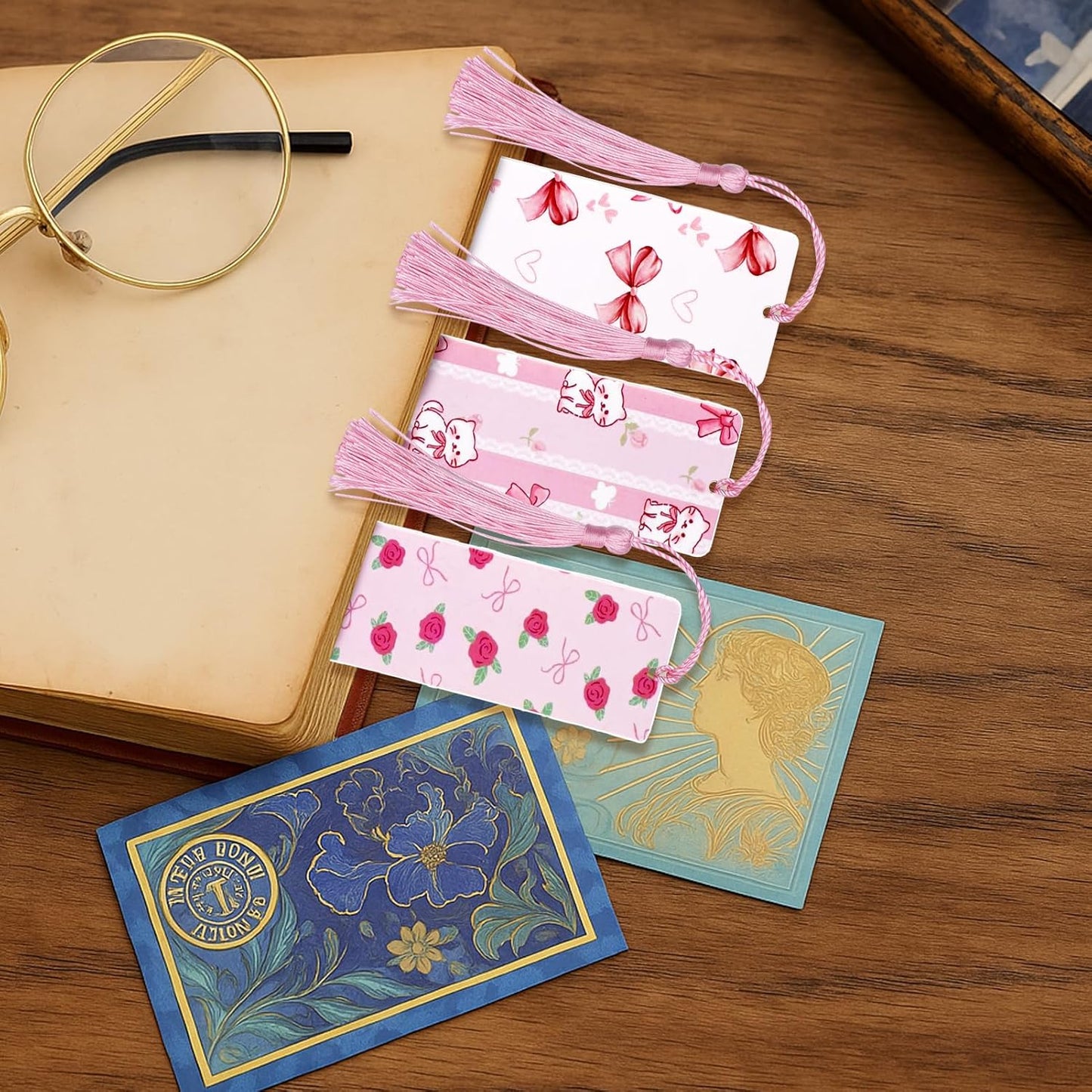 24Set Cute Bookmarks for Reading Women Aesthetic Girly Bookmarks Pretty Pink Bow Book Marks Bulk DIY Bookmark Bookish Page Markers Making Kit Coquette Reading Accessories Valentines Day Gifts
