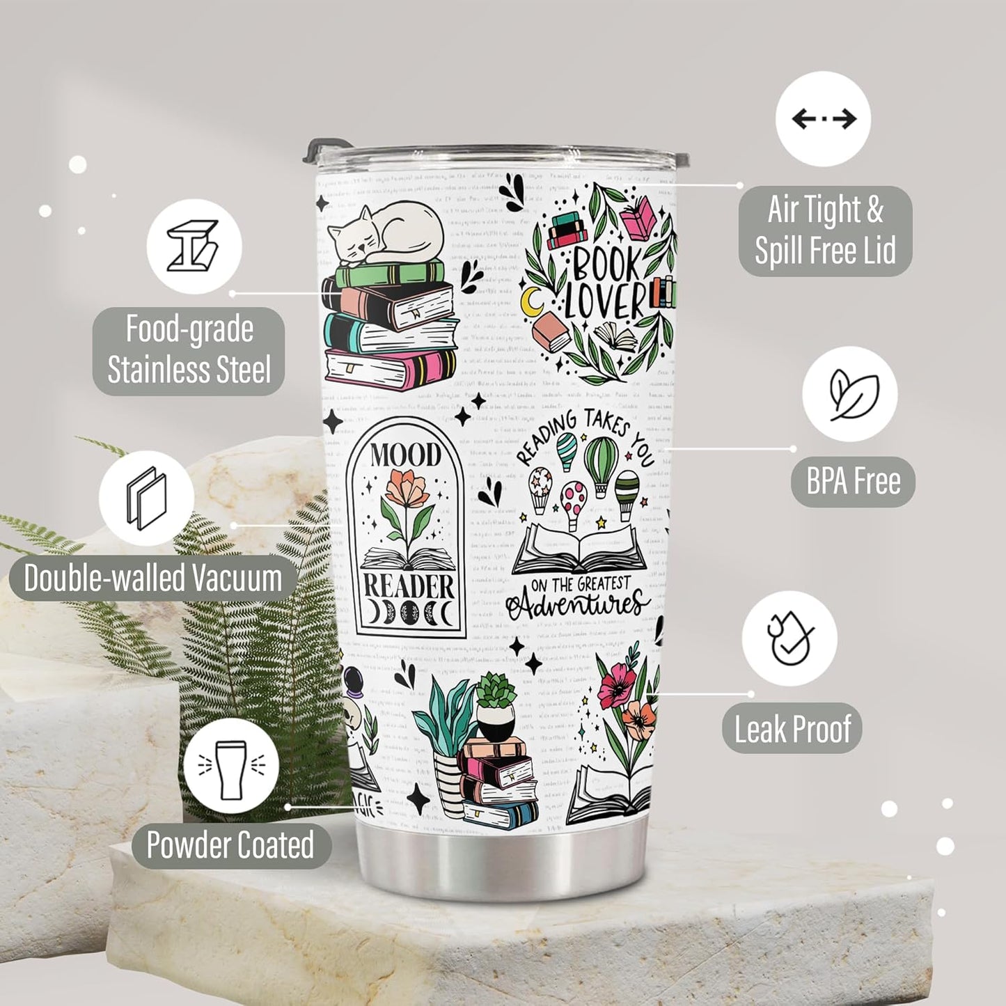 Book Lover Gifts for Women - Reading Tumbler Bookaholic Tumbler Gift for Her - Gift for Book worm - Tumbler for Book Nerd - Travel Tumbler 20oz