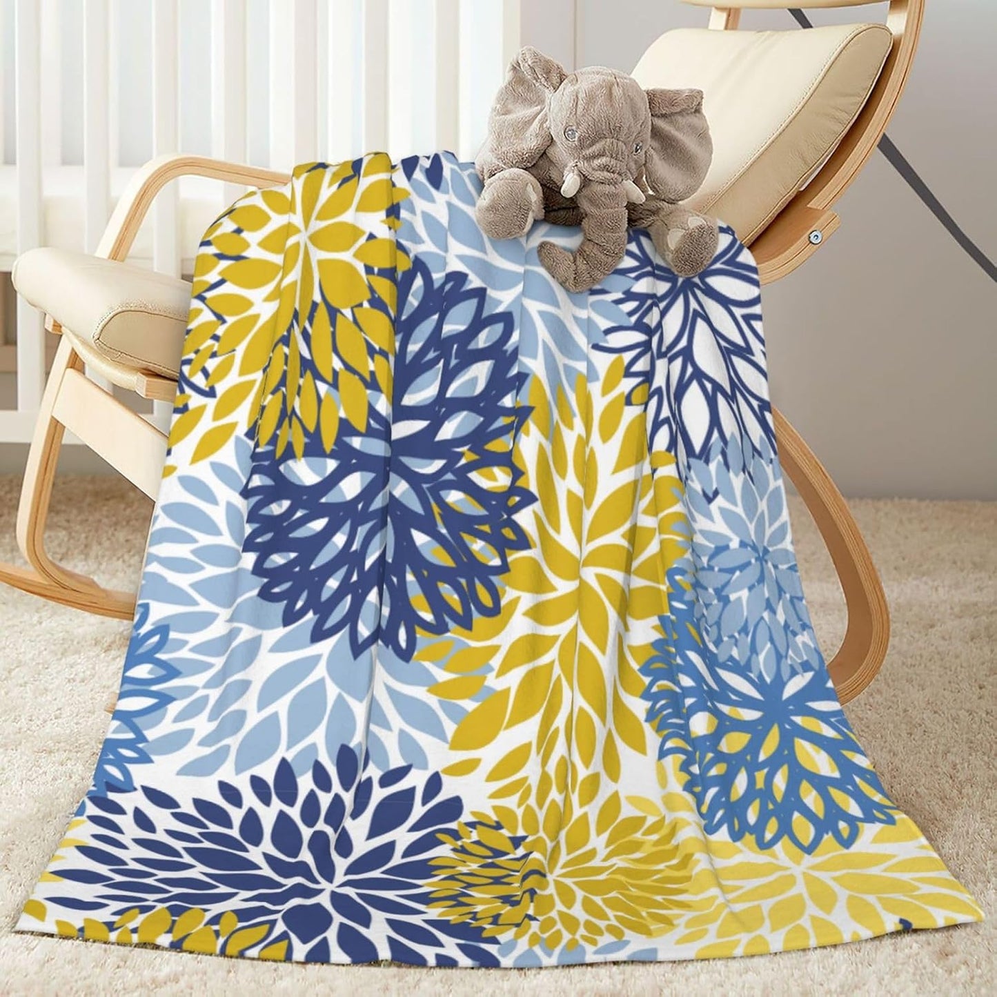 Blue Yellow and Navy Chrysanthemum Flowers Throw Blankets All Season Ultra Soft Warm Daisy Floral Fleece Blanket for Home Bed Sofa Couch Chair Outdoor Travel Camping 40x30 Inch