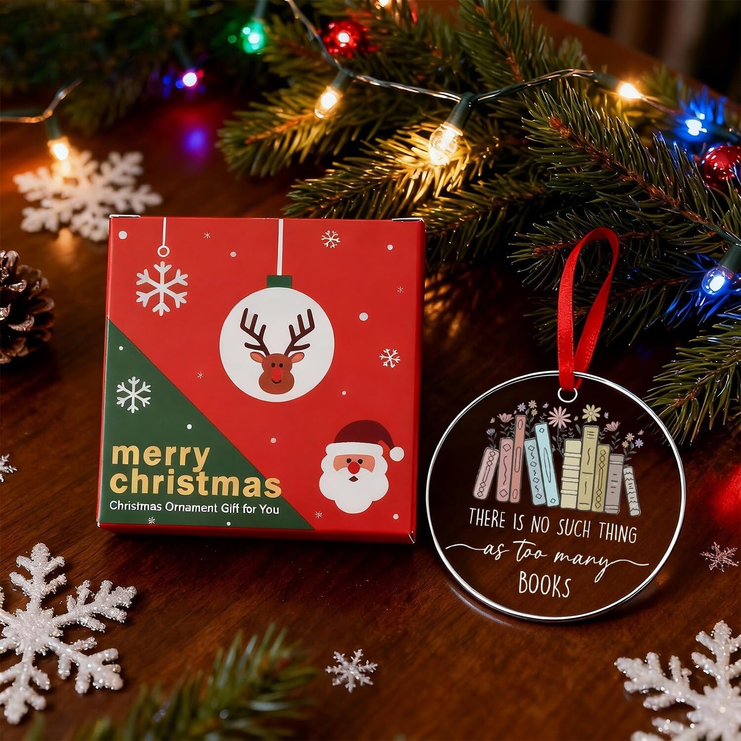 Book Ornaments Gifts 2025 - Christmas Ornaments Gifts for Books Lovers, Women, Readers, Bookworm - Just One More Chapter Ornament Gift for Christmas Tree - Cute Bookish Decoration Gift