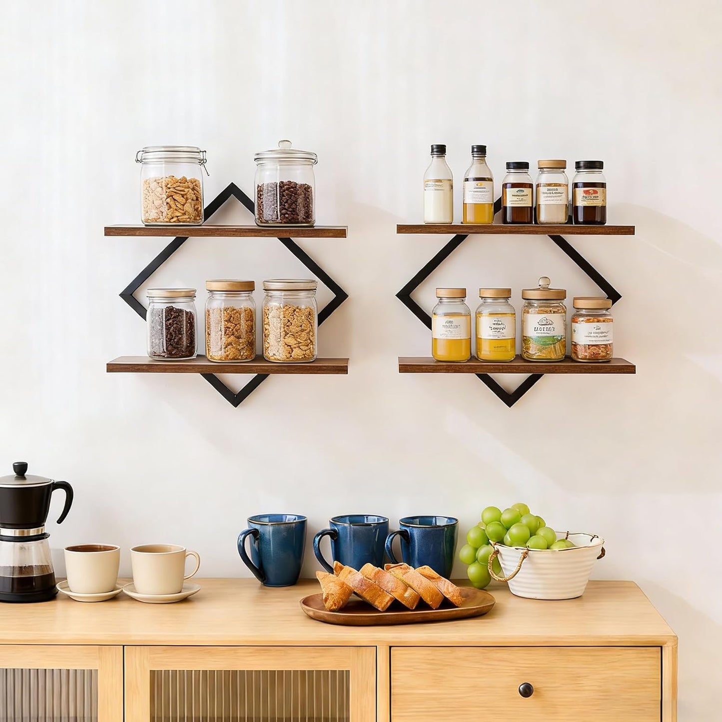Set of 2 Floating Shelves Farmhouse Wall Shelves 2-Tier Decorative Hanging Shelves Wall Mounted Bathroom Shelves Wooden Wall Decor Shelf (Brown)