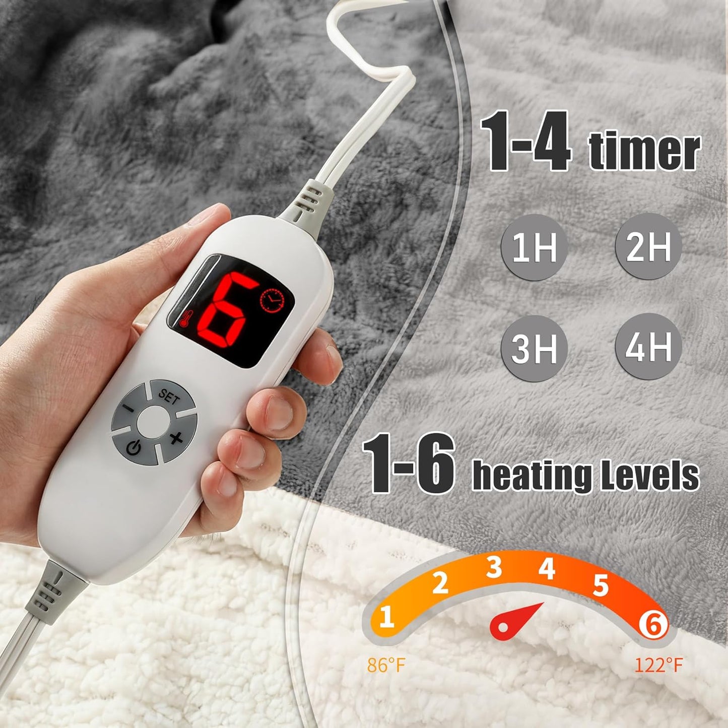 Wearable Heated Blanket with Foot Pocket & Hood, Electric Snuggle Blankets with Sleeves, 6 Heating Levels & 1-4H Auto Shut-Off, Machine Washable, Housewarming & Gift, 50 * 70"+16", Dark Gray