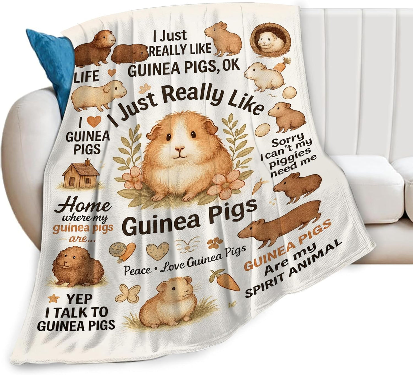 Guinea Pig Throw Blanket I Just Really Like Guinea Pigs Blanket Soft Cozy Fleece Fuzzy Plush Warm Stuff Bedding Animal Blankets for Boys Girls Kids Adult Men Women 40"X50"