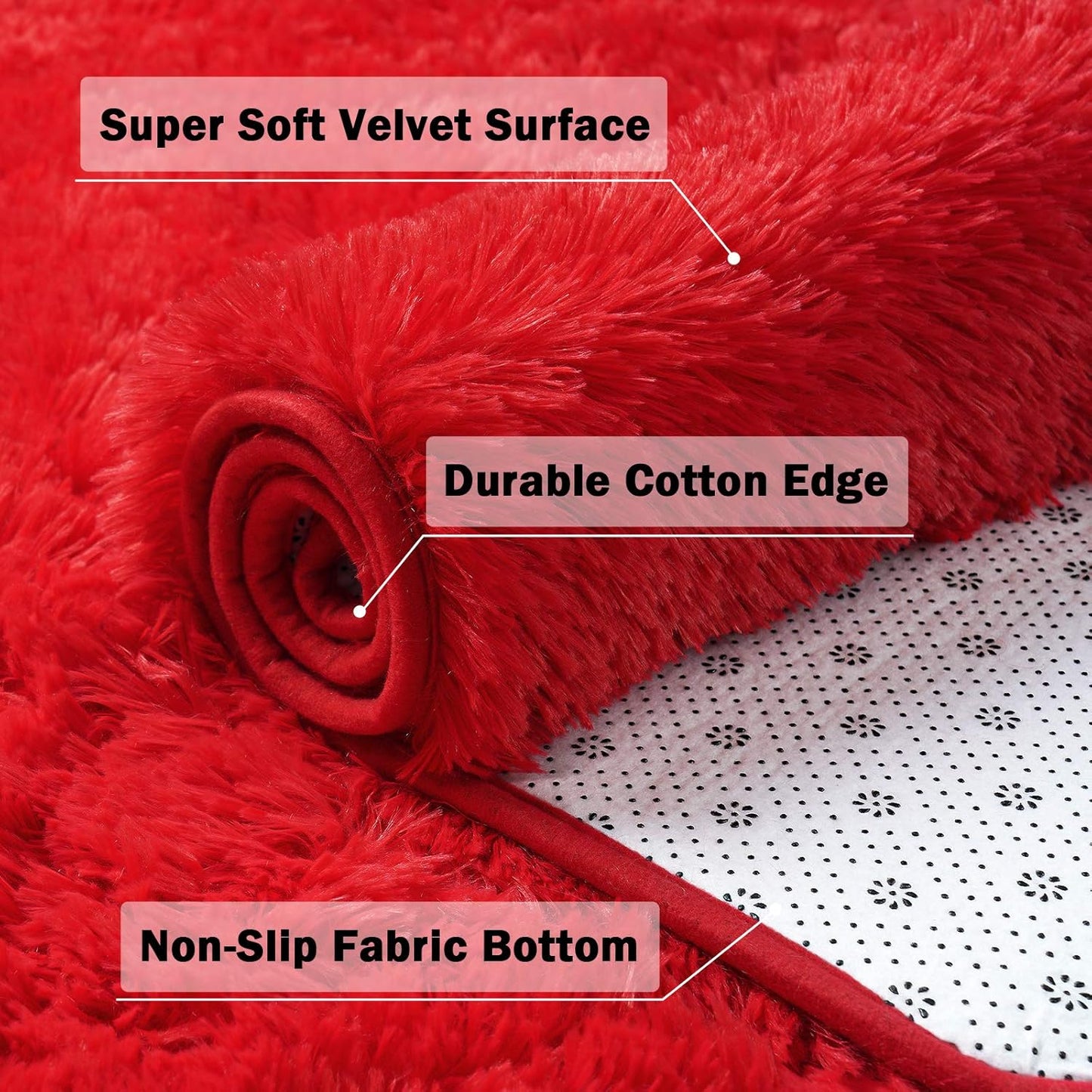 DETUM Red Rug 4x6 Feet - Fluffy Red Area Rugs for Bedroom Shaggy 4' X 6' Living Room Rug Soft Rugs for Kids Room Non-Slip Nursery Office Dorm Washable Carpets Home Decor