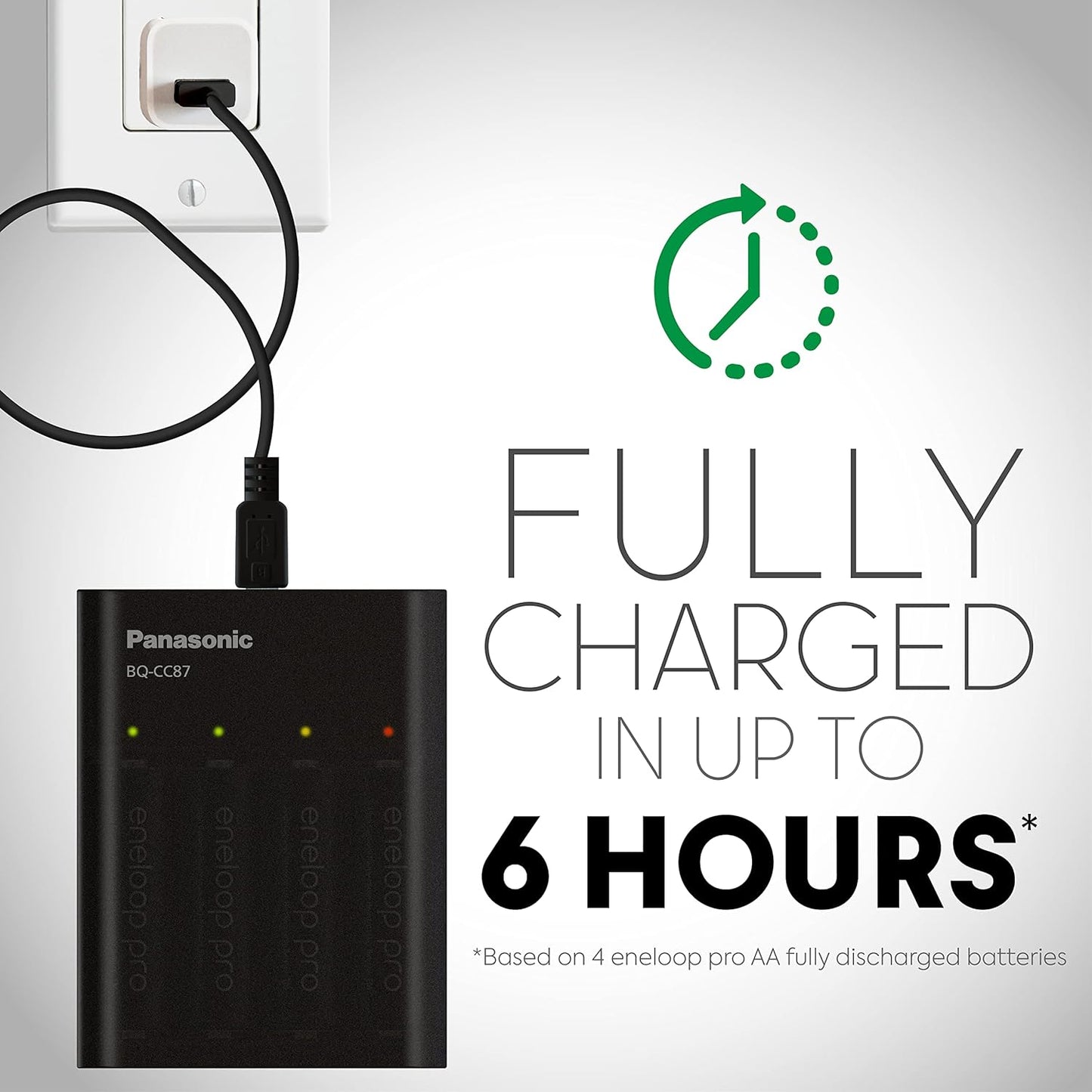 Panasonic K-KJ87K3A4BA Individual Battery Charger with Portable Charging Technology and 4AAA Eneloop Pro Rechargeable Batteries, Black