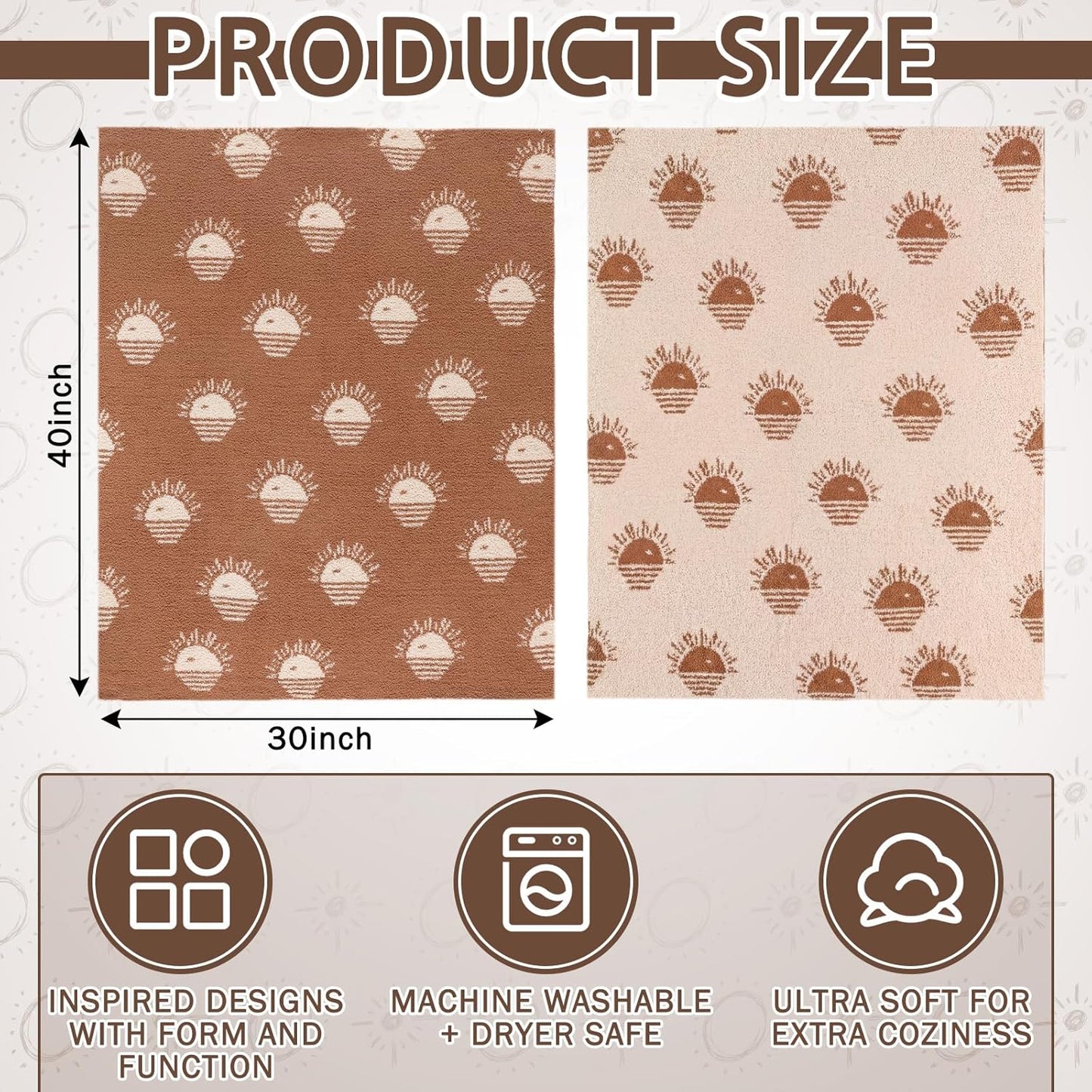 Beige Brown Sun Blanket Fuzzy Throw Blanket Cute Cozy Lightweight Throw for Bed Sofa Couch Chair Soft Home Decorations for Nursery Crib, Girls, 30 x 40 Inch