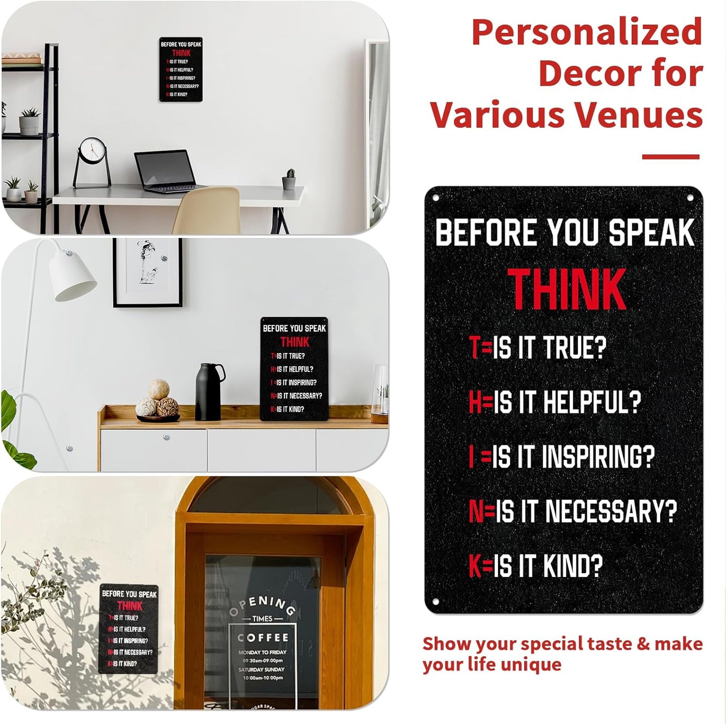 KADEZIA "Think Before You Speak" Metal Wall Art - 8x12 Inch Rust-Proof Aluminum Motivational Quote Sign | Good Gift for Teachers, Coworkers, Parents | Inspirational Decor for Classroom, Office, Home (035)
