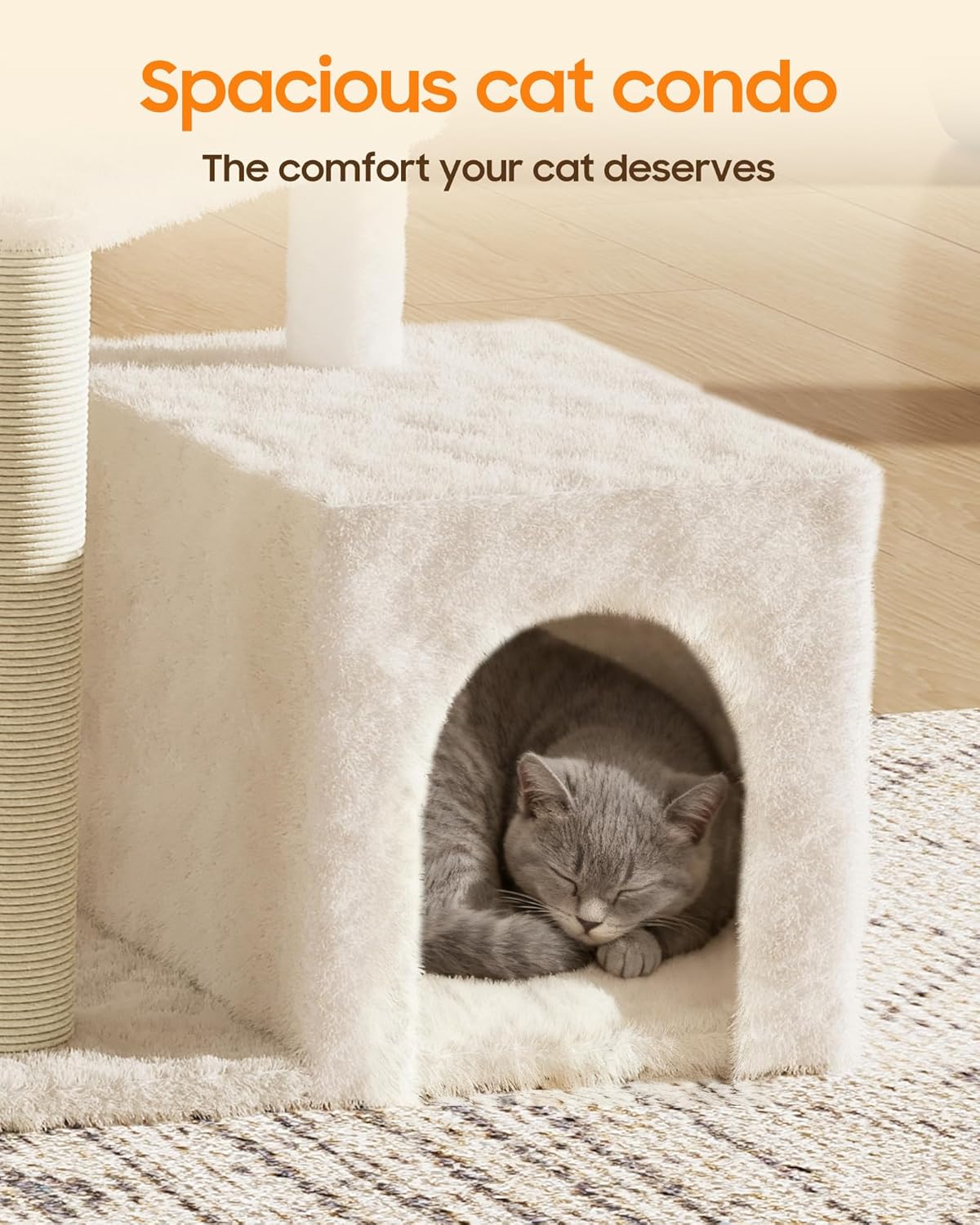 Cat Tree Tower for Indoor Cats, 33 Inches Multi-Level Cat Condo with Scratching Posts, Large Perch, Hanging Toy for Large Adult Cats, Beige