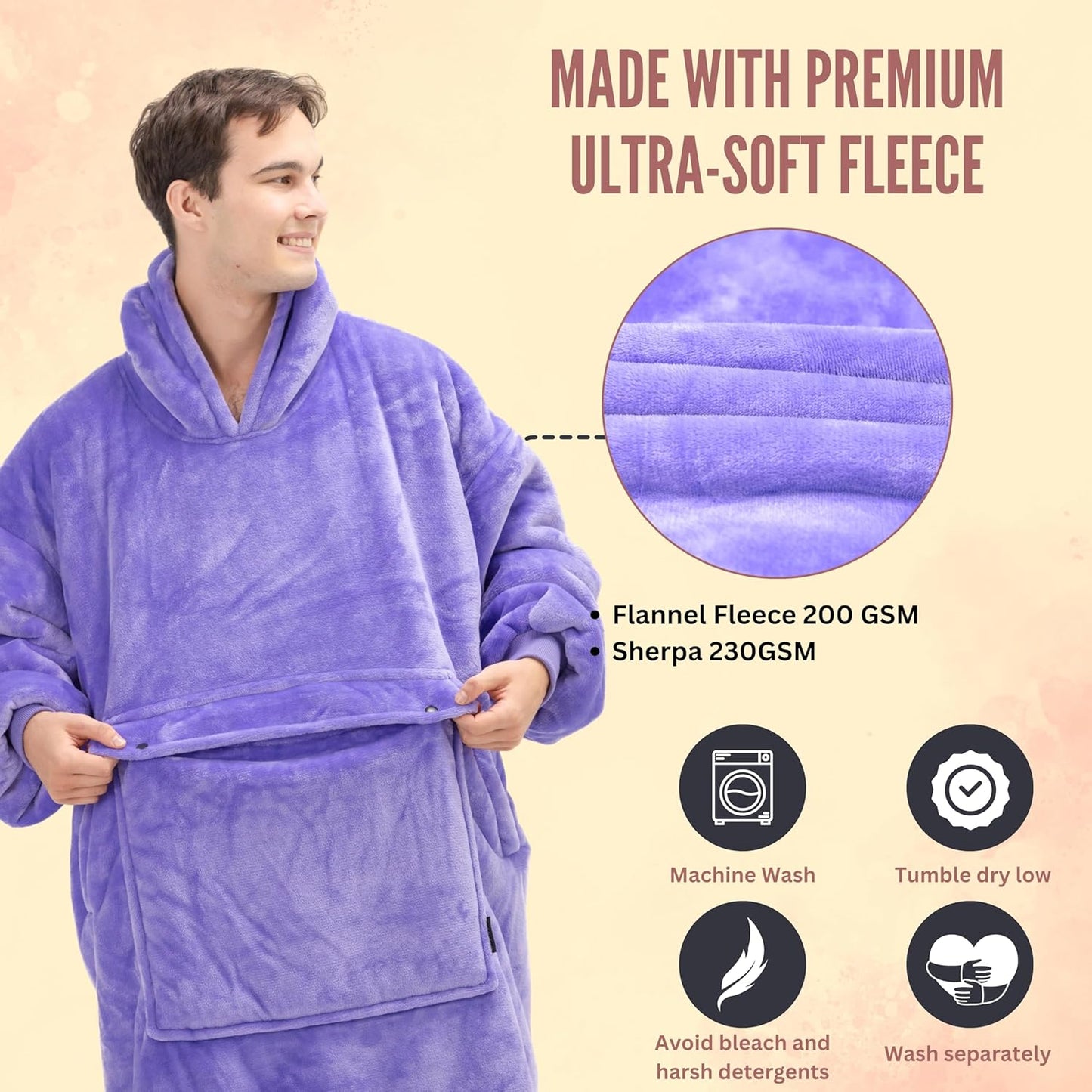 Wearable Blanket Hoodie, Oversized Sherpa Fleece Sweatshirt with Large Pocket, for Adults Women Men