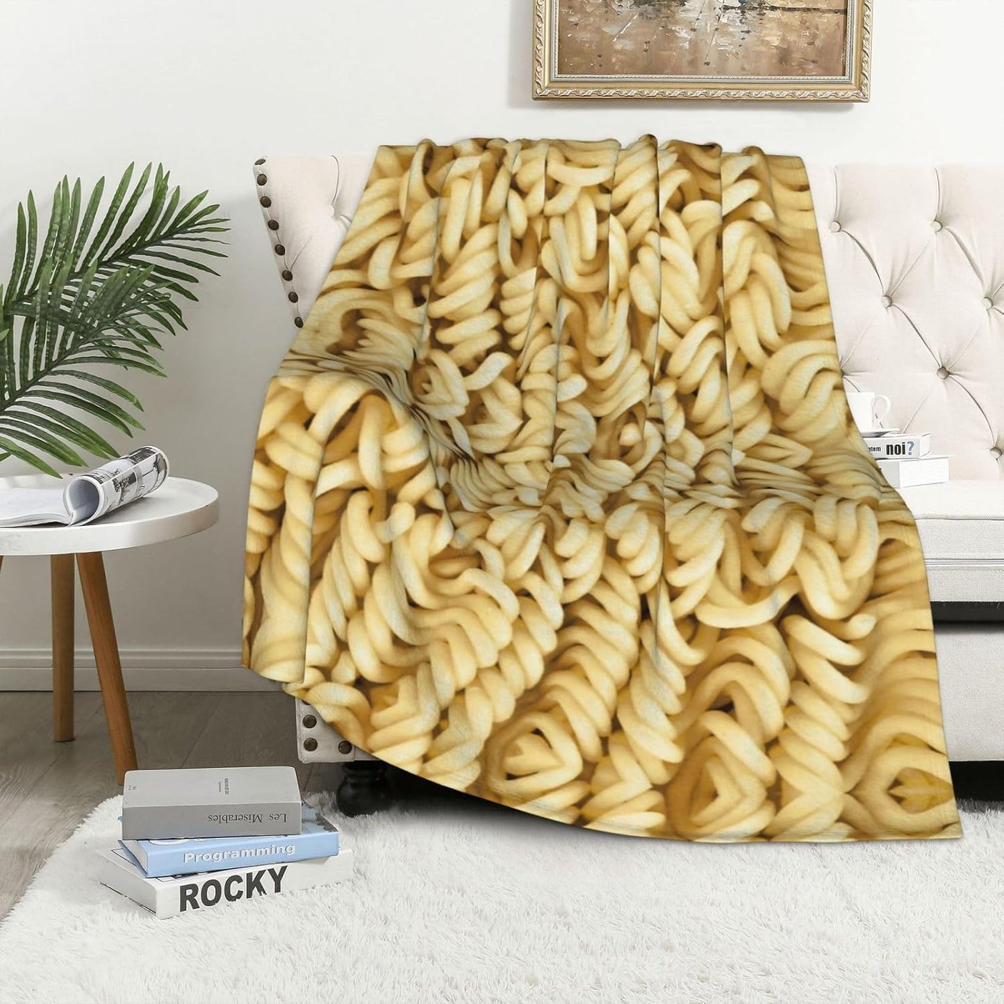 Instant Noodles Blanket, Novelty Instant Noodles Throw Blanket Gift Soft Cozy Flannel Fleece Blanket for Couch Beds Office Bedroom (80"x60")