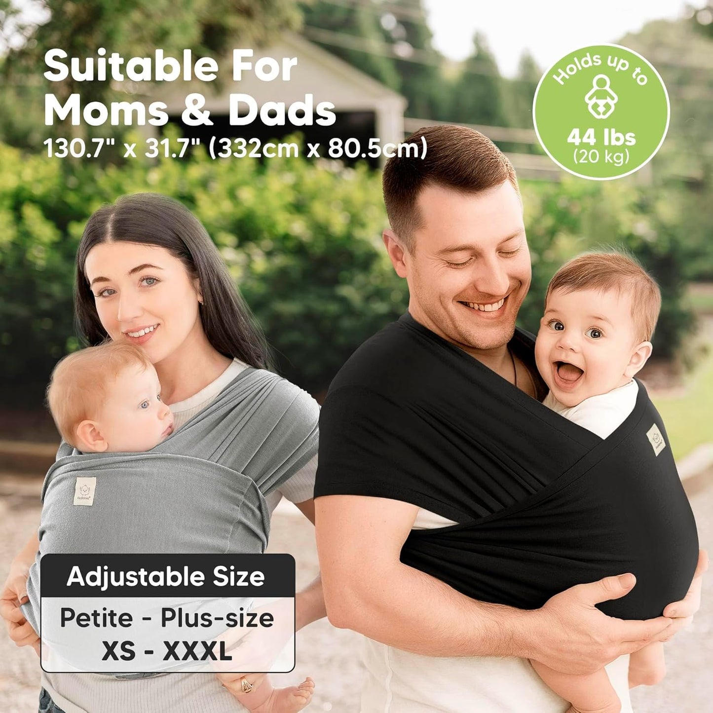 KeaBabies Baby Wrap Carrier Ring Sling - Easy to Wear, Adjustable D-Lite Baby Carrier Newborn to Toddler, Infant Carrying Shirt, Hands Free Bonding, Breathable Fabric Wearing Wrap (Trendy Black)