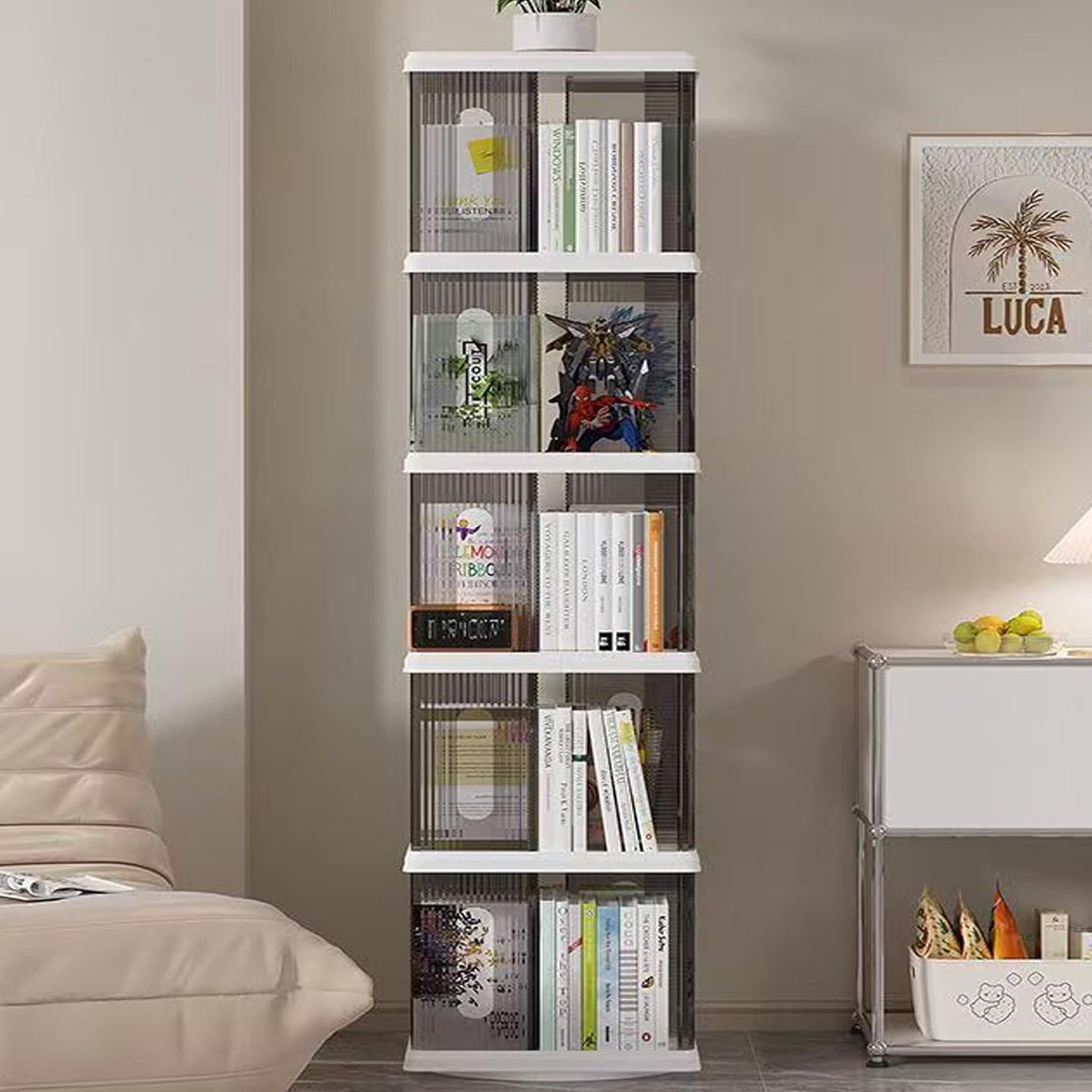 Rotating Bookshelf Tower, 360-Degree Rotating Bookshelves, Small Space Spinning Bookshelf, Revolving Bookcase Suitable for Bedrooms, Living Rooms, Studies and Offices (Grey,5Tier)