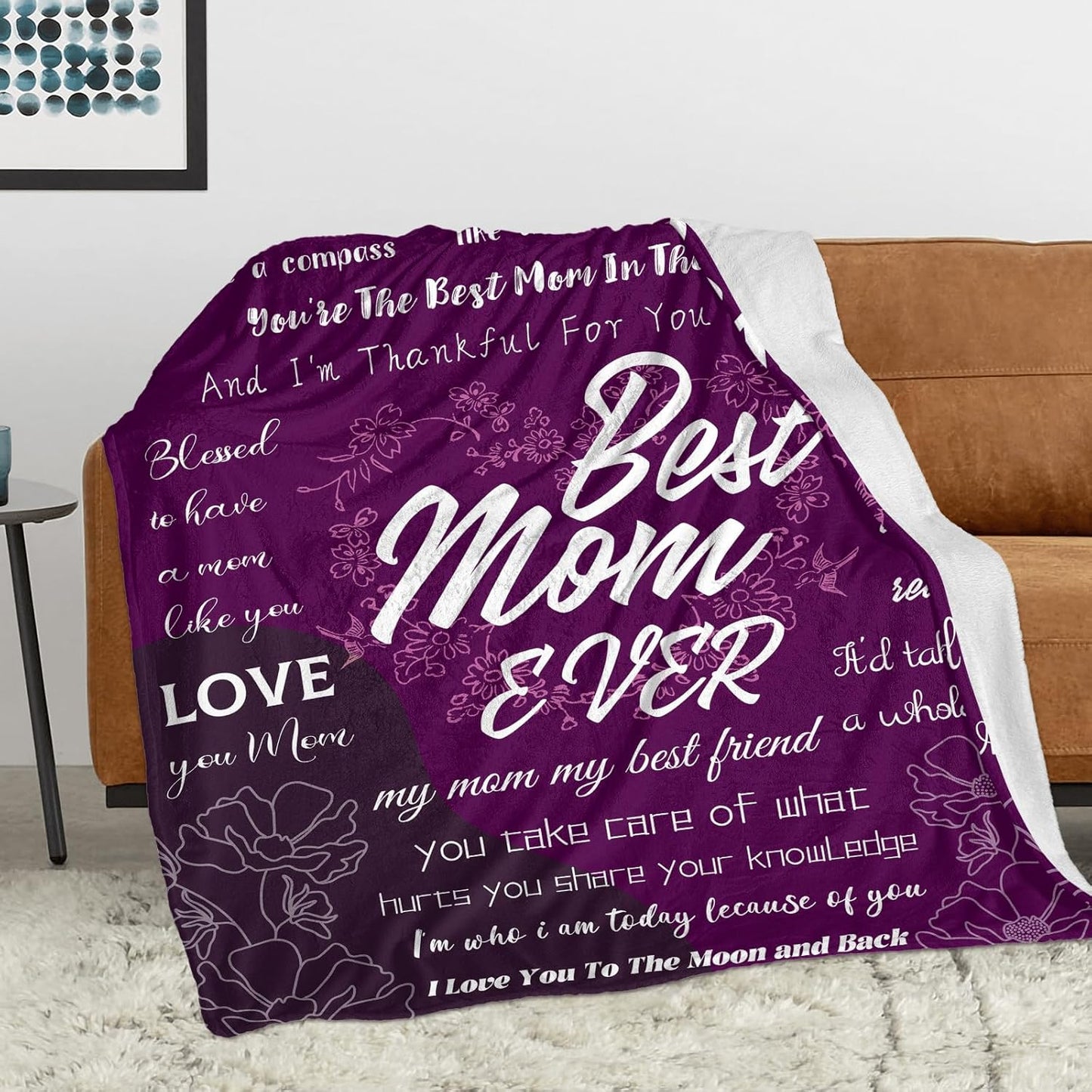 Mothers Blankets for Mom from Daughter & Son - Birthday Gifts for Moms,Grandma,Wife - Soft Purple Fleece Throw Blanket for Women, Cozy Plush Love Bedding Decor for Couch, Bed & Travel 50"x60"