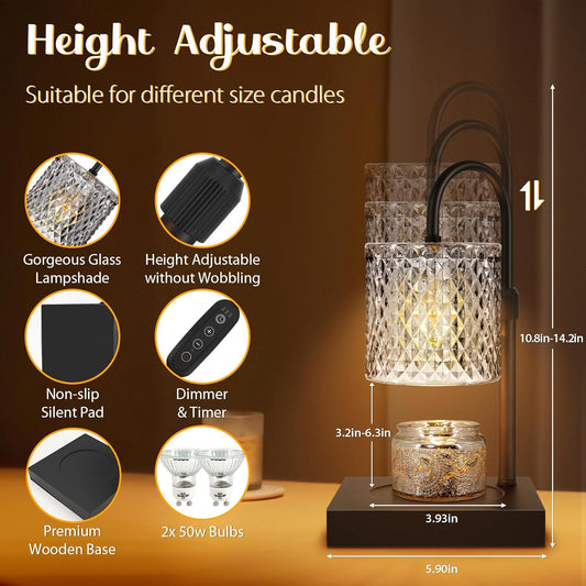 Candle Warmer Lamp, Adjustable Candle Lamp Warmer with Timer, Mothers Day Gifts for Mom, Home Decor Dimmable Wax Warmer Lamp for Scented Wax, Black