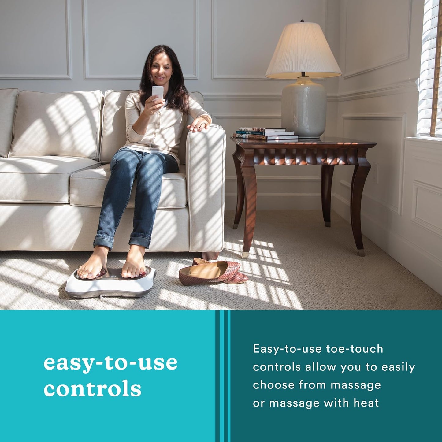 HoMedics Shiatsu Deluxe Foot Massager with Heat 4 Rotational Heads, 10 Massage Nodes, Therapeutic Kneading & Rolling Warming Massage
