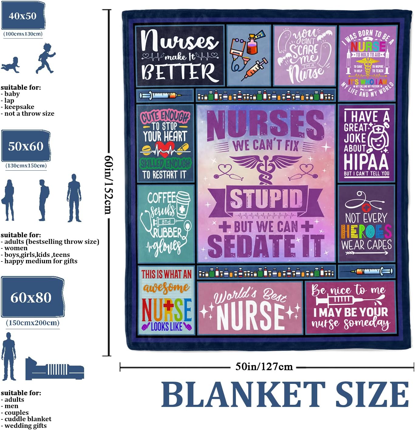 Nurse Gifts for Women, Gifts for Nurses Throw Blankets 50"x60", RN Gifts for Nurse Practitioner, Nurses Week/Day Gifts, Nursing School Graduate Birthday Appreciation Gifts