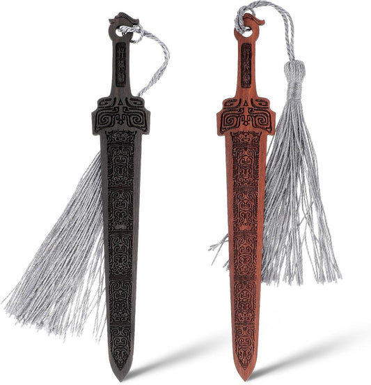2PCS Sword Shaped Wooden Bookmarks, Creative Vintage Style Woode Bookmark Handmade Wood Book Mark Reading Page Markers Woods Book Marks for Men Crafting Book Lovers