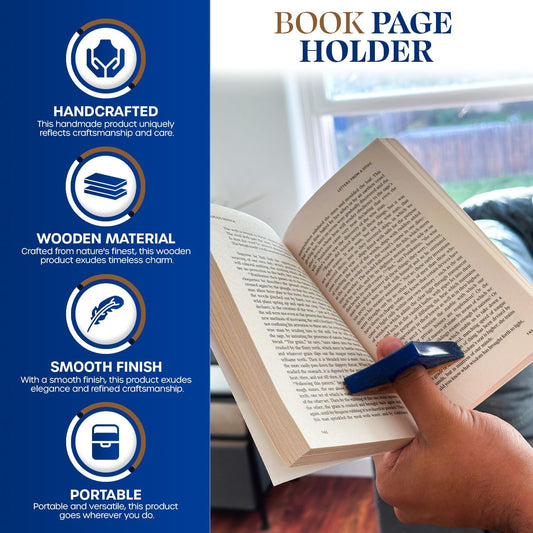 Book Page Holder - Handcrafted Mango Wood & Blue Resin Thumb Bookmark - Unique Reading Accessories & Gifts for Book Lovers, Readers & Bookworms