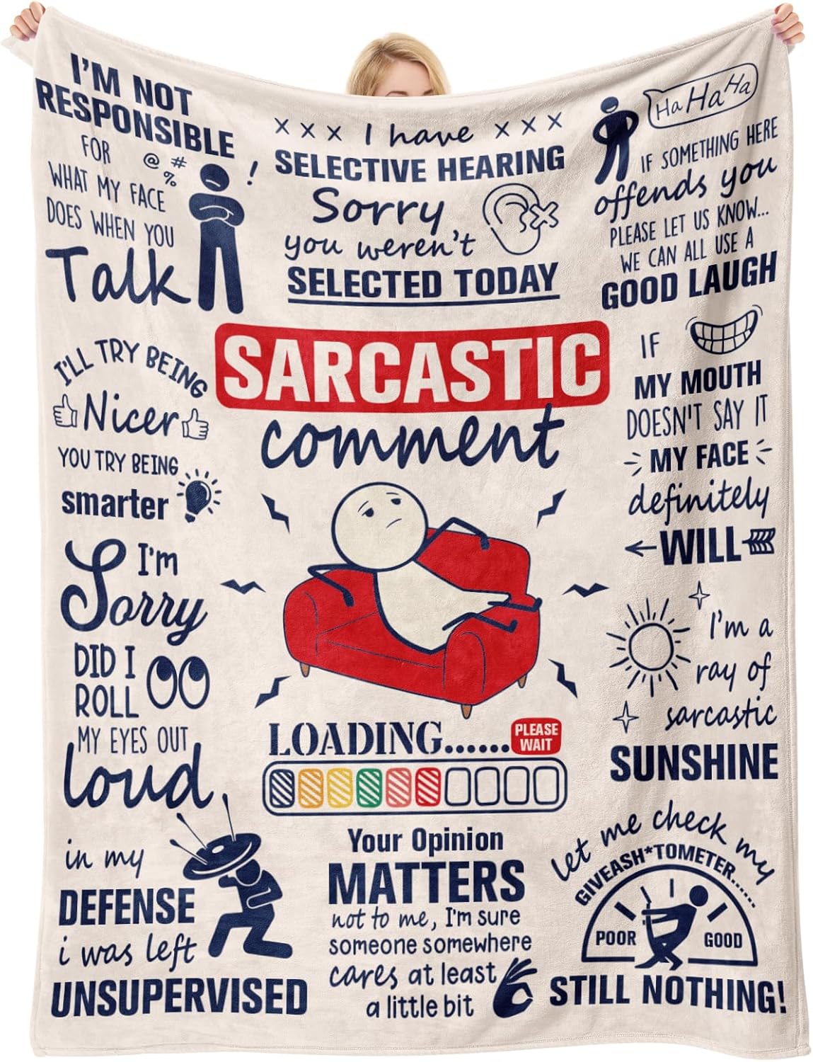 Funny Blanket for Women Men Office, Sarcastic Stress Relief Gifts for Coworker Employee Boss Lady Work Bestie Women Men Manager, Easter Day Gag Gifts, White Elephant, Employee Appreciation, 60"x50"