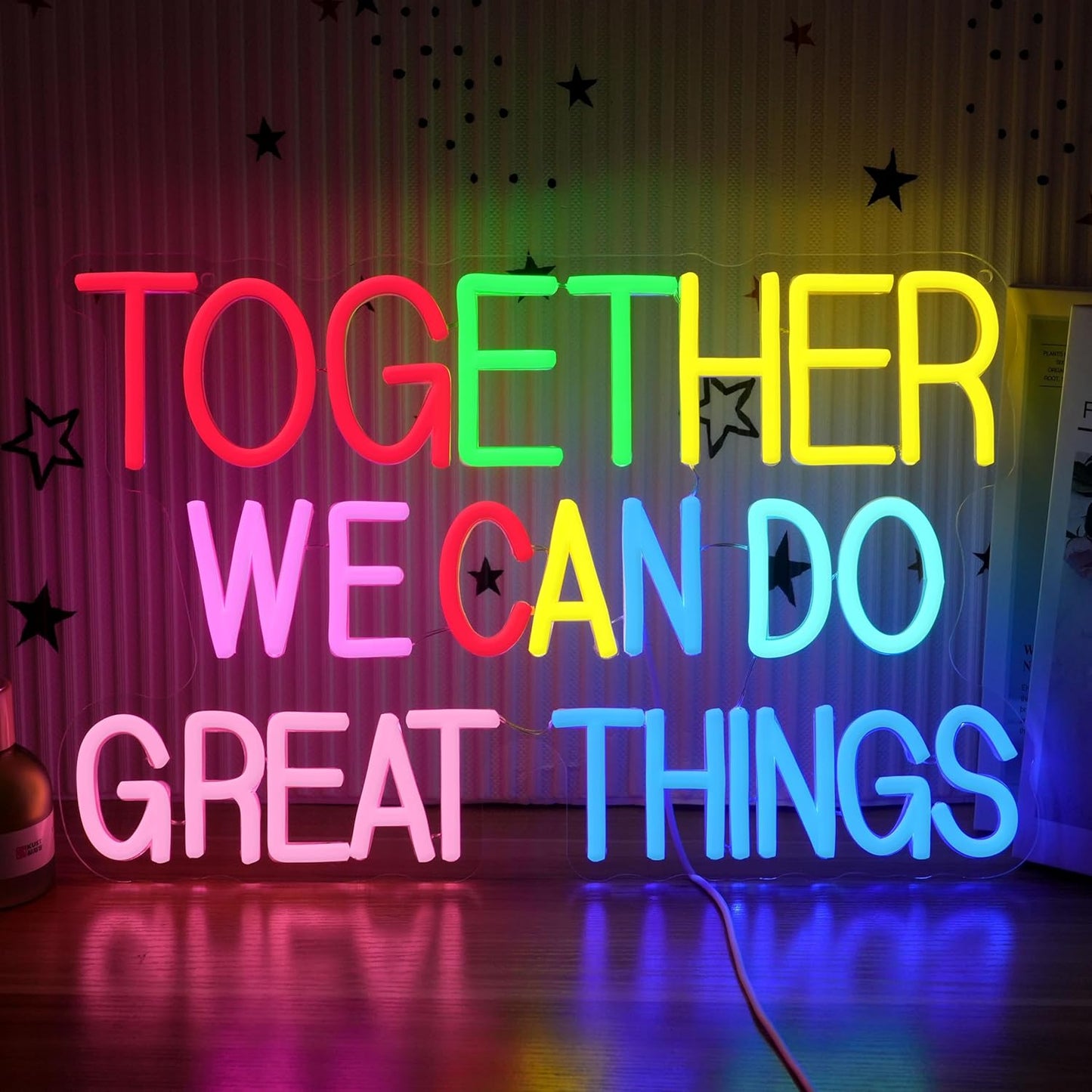Together We Can Do Great Things Neon Sign Multicolor Encourage Letter Neon Light for Wall Decor Dimmable Positive Affirmation LED Light Sign for Wedding Party Store Home Birthday (16.54*10.63)