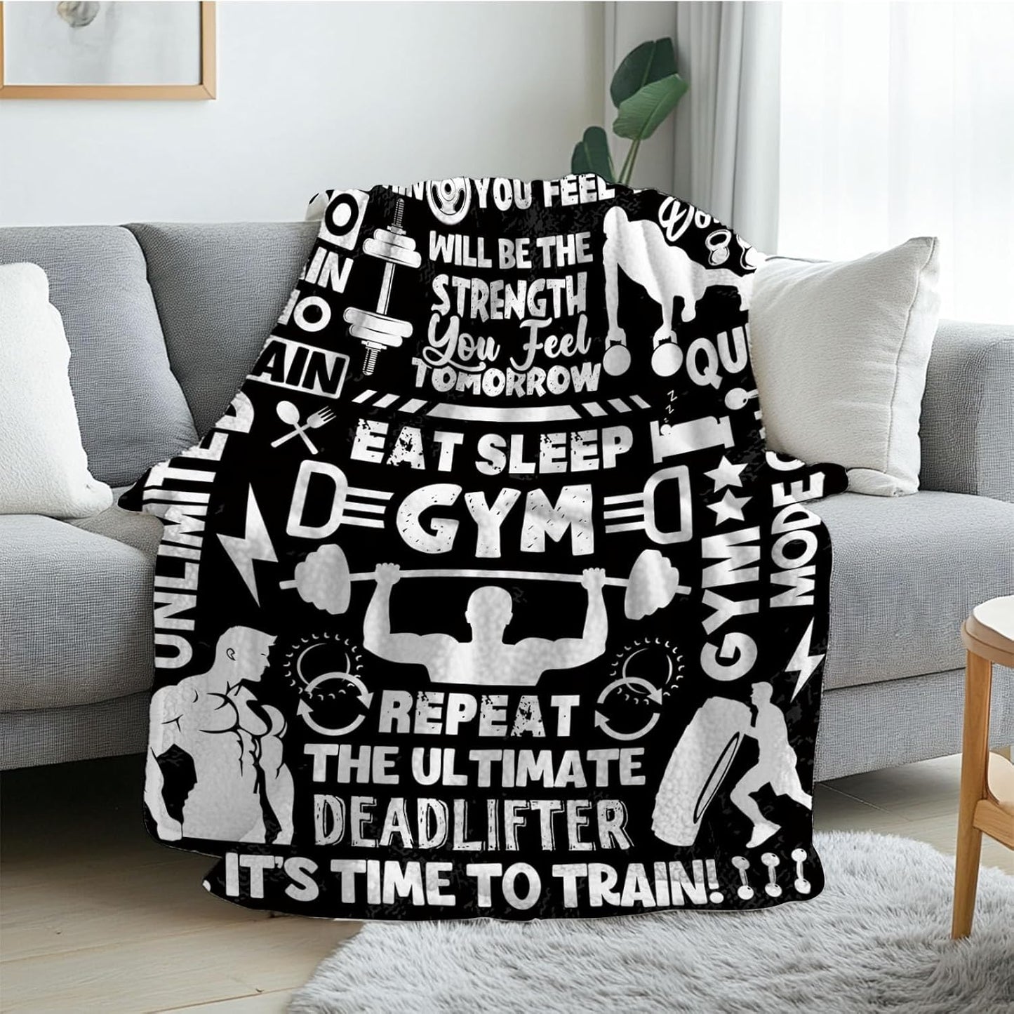 Gym Gifts Flannel Blanket, Cozy Gifts for Gym Lovers, Soft Workout Fitness Gifts Throws for Men, Warm Throw Blanket for Couch, Bed, or Office, Gifts for Christmas Thanksgiving 50x60