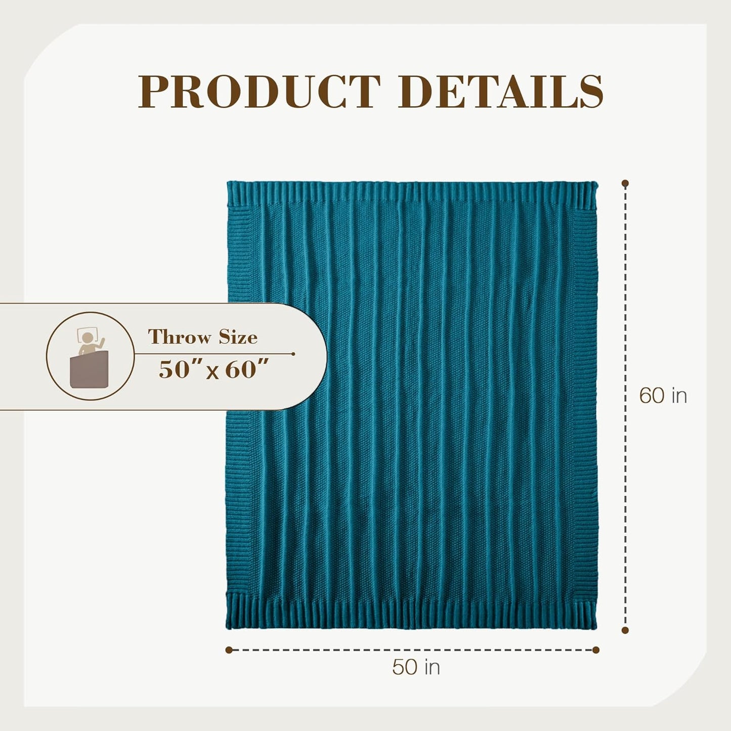 Carriediosa Knit Throw Blanket for Couch 50" X 60", Soft Cozy Stripe Pattern Cable Knitted Throws Fall Fluffy Textured Solid Home Decor Blankets Couch Cover for Bed Sofa, Teal