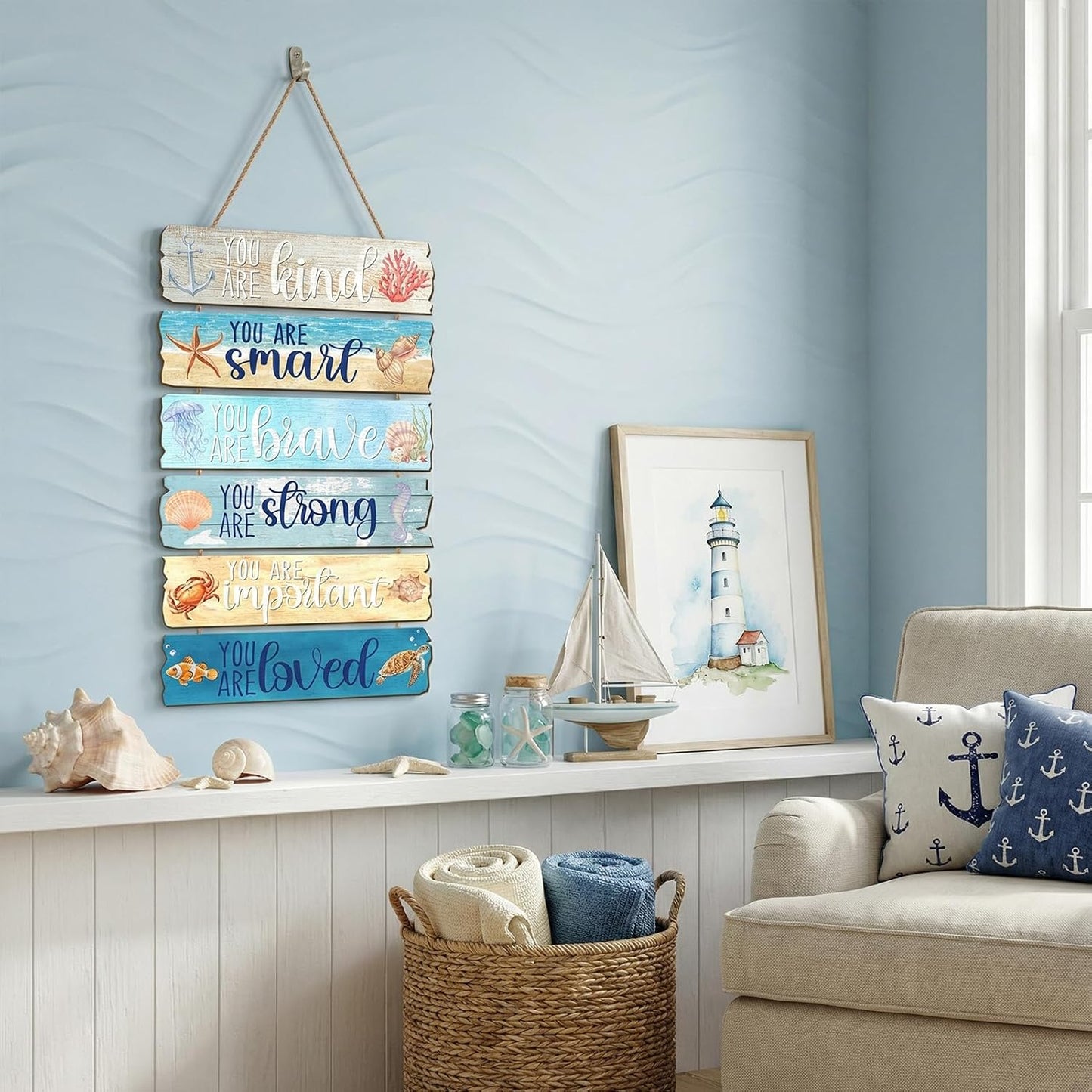 Summer Beach Wooden Wall Decor Summer Ocean Motivational Wall Art Room Decor Wooden Hanging Sign Decorations for Bedroom Bathroom Office Home Inspirational Quotes Signs Living Room Door Decorations