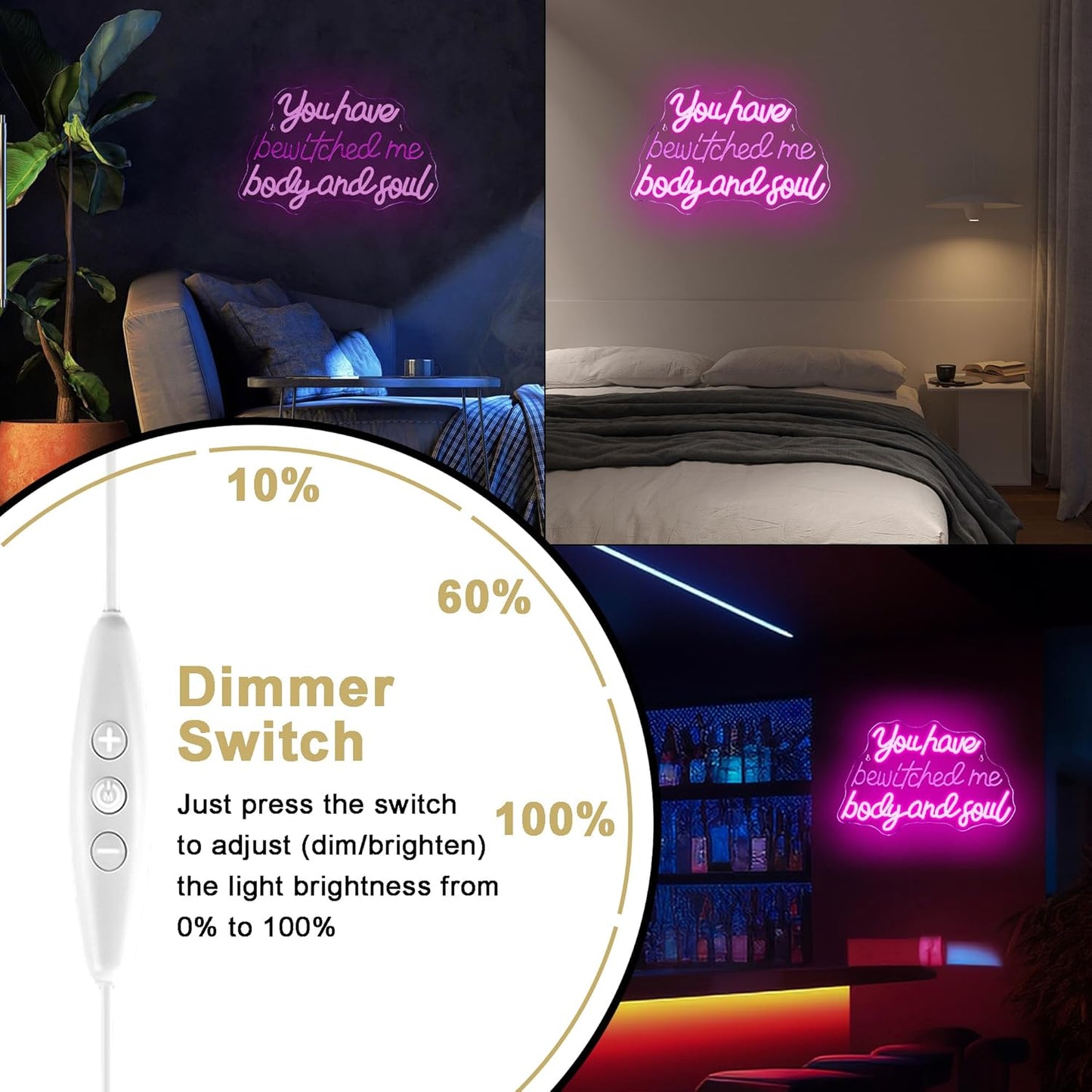 Mutank You Have Bewitched Me Body And Soul Neon Sign, Wedding Neon Light USB Powered LED Dimmable, for Wedding Engagement Party Decor Home Bedroom Living Room Bar Decor Sign(15.7 * 10.2)(Pink)