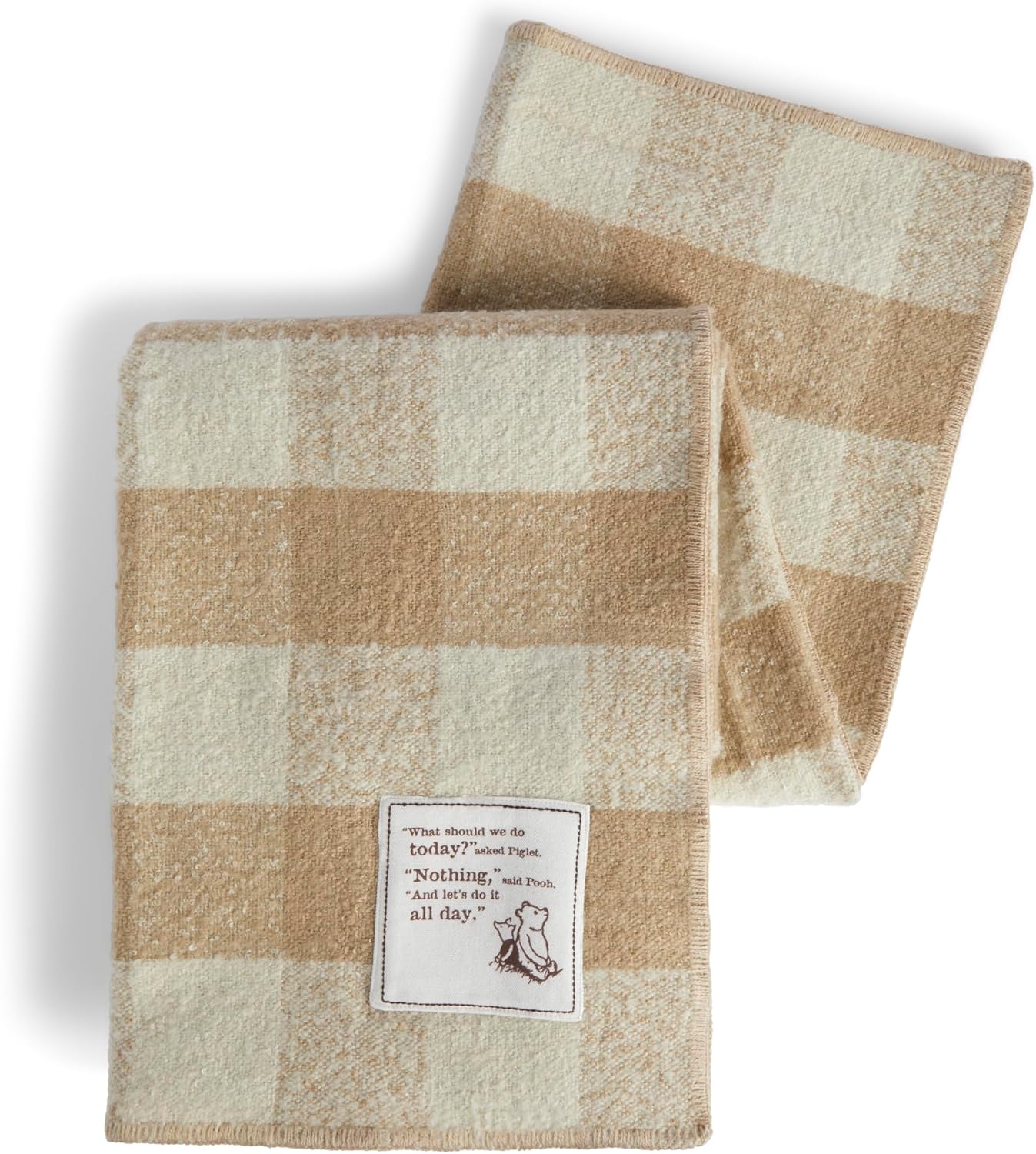 DEMDACO Pooh Classic Yellow Bear Everyday Collection Nothing All Day Tan Plaid 50 x 60 Acrylic and Polyester Fiber Cozy Throw Blanket