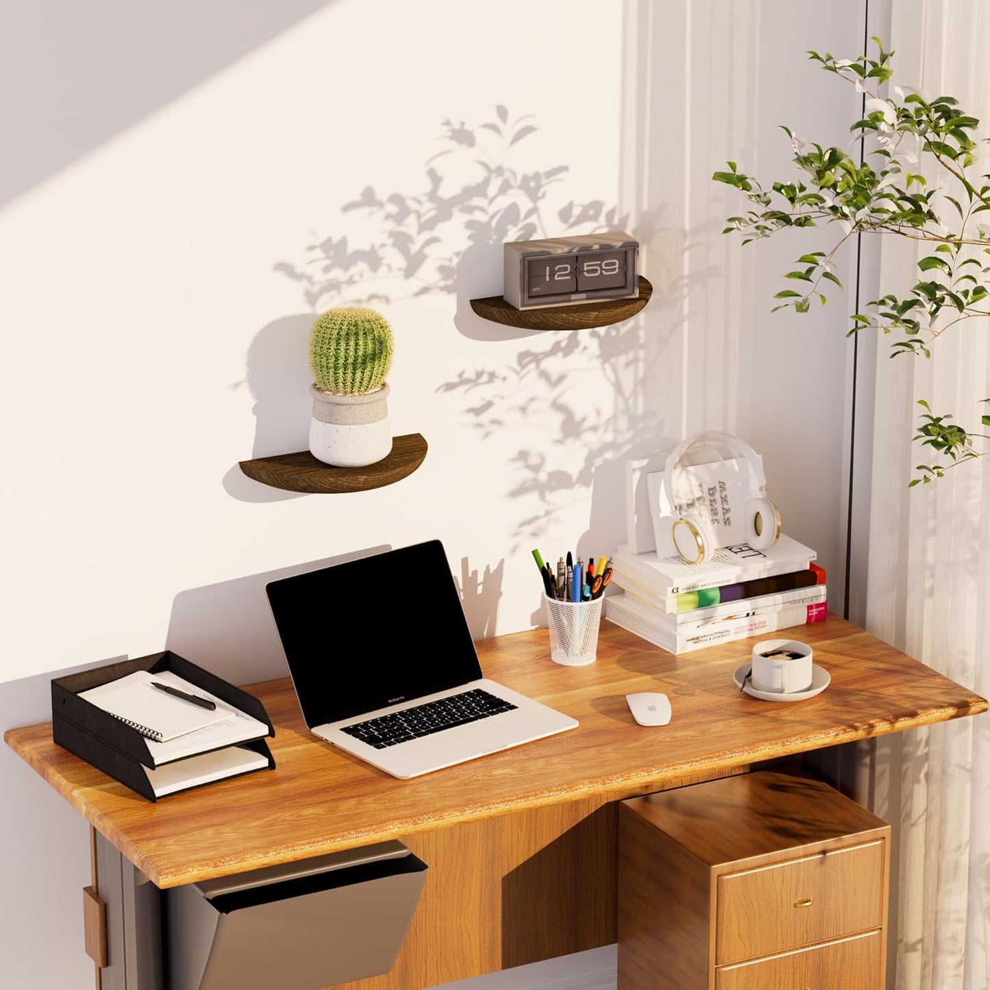 Solid Wood Half Round Floating Wall Shelves | Elegant Floating Shelves, Elevate Your Space. Perfect for Living Rooms, Bathrooms, Bedrooms, Offices, Children's Rooms