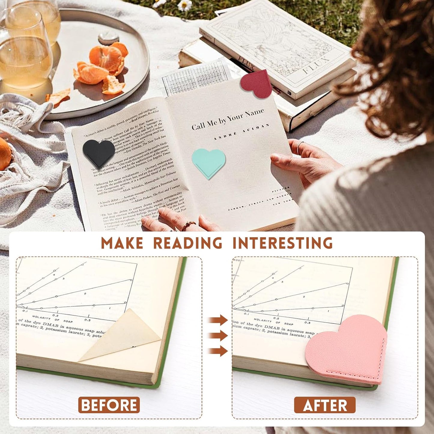 6 Pcs Leather Heart Bookmarks, Bookmarks for Women, Cute Heart Bookmark Corner, Book Marks for Teachers Students School Office Home Supplies