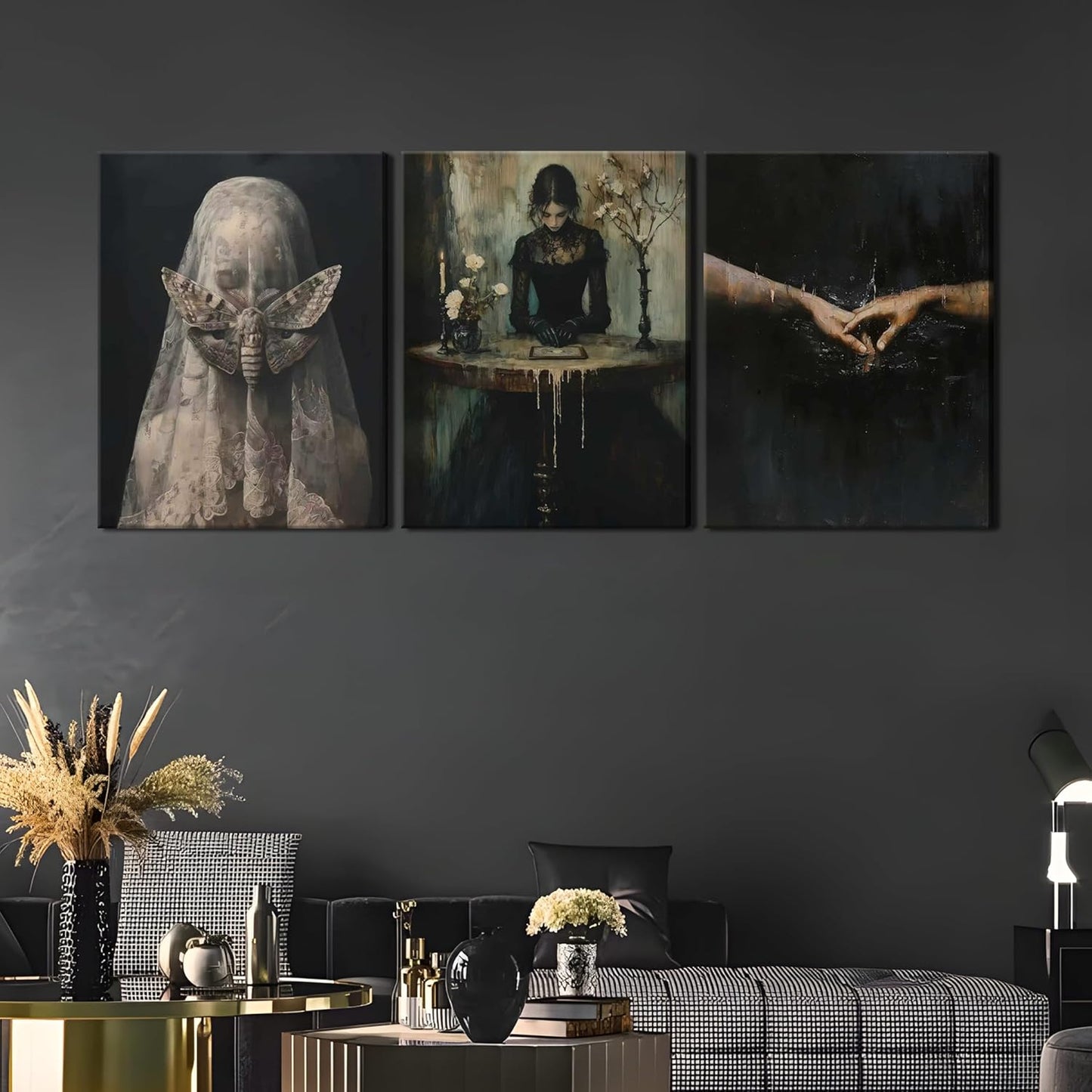 Dark Academia Wall Art, Moody Gothic Victorian Canvas Wall Decor Painting, Vintage Creepy Aesthetic Artwork Poster Prints Pictures for Living Room Bedroom 16x24 Inch Framed