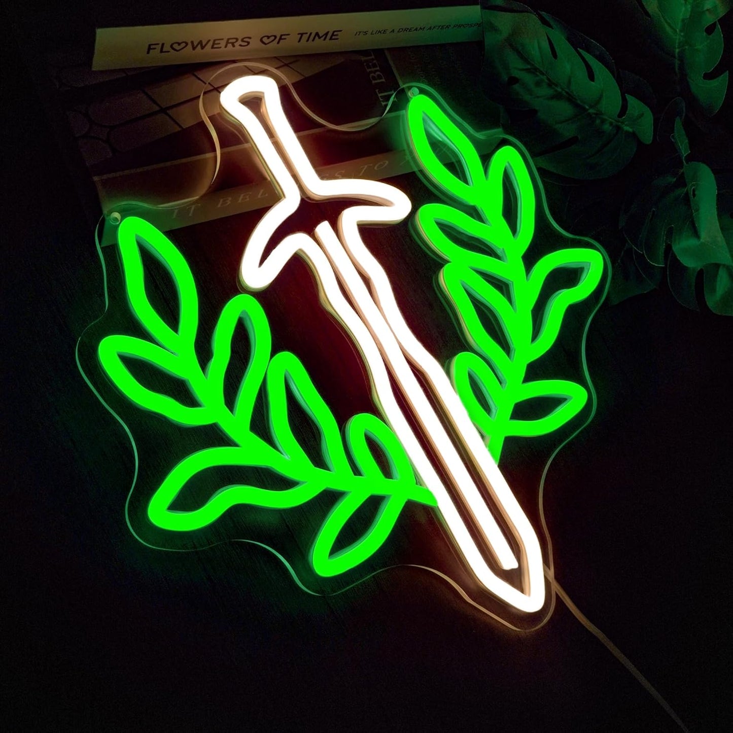 Fantasy Sword Neon Sign Book Neon Light Dimable Green Neon Light Wall Art for Gaming Rooms and Fantasy Book Lovers Students Educators Perfect for Classrooms Libraries Bookstores（12.6×12inch）
