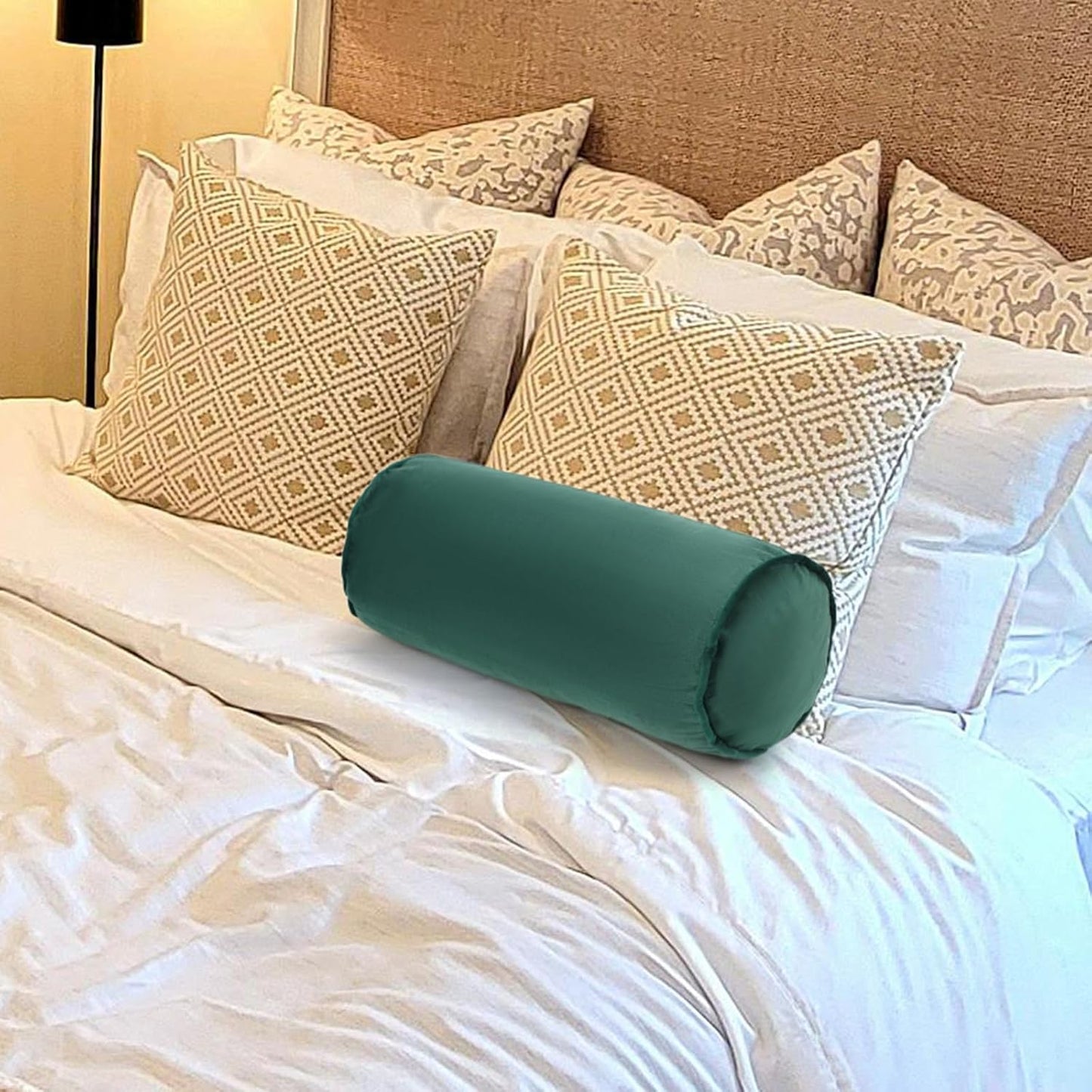 Roll Neck Pillow Velvet Round Bolster Pillow Cervical Support Pillows Neck Pain Relief Cylinder Pillows with Removable Washable Cover 16 x 6 Inch