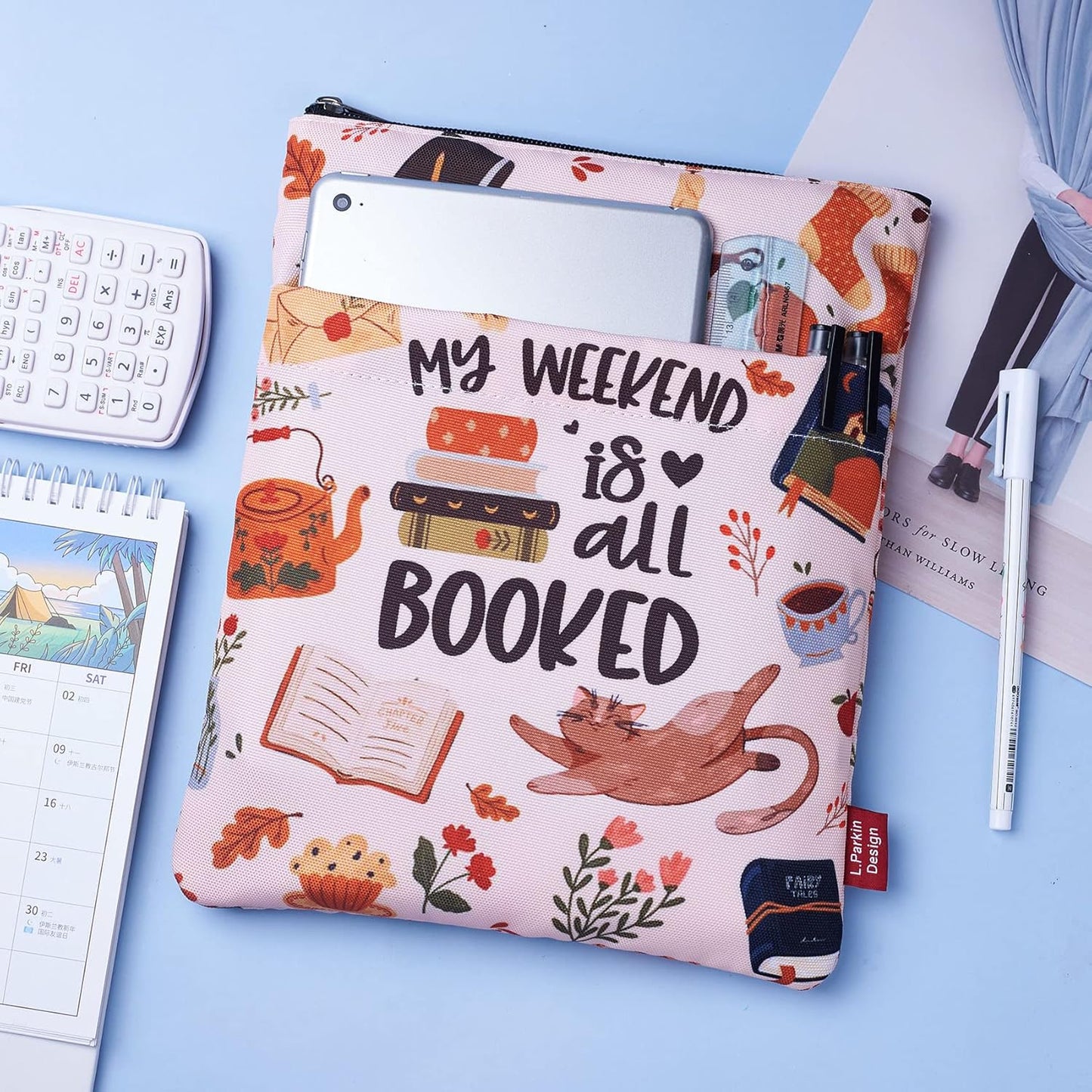 My Weekend is All Booked, Book Sleeve with Zipper and Front Pocket, Book Covers for Paperback, 11 x 8.5 Inch, Book Lovers Gifts