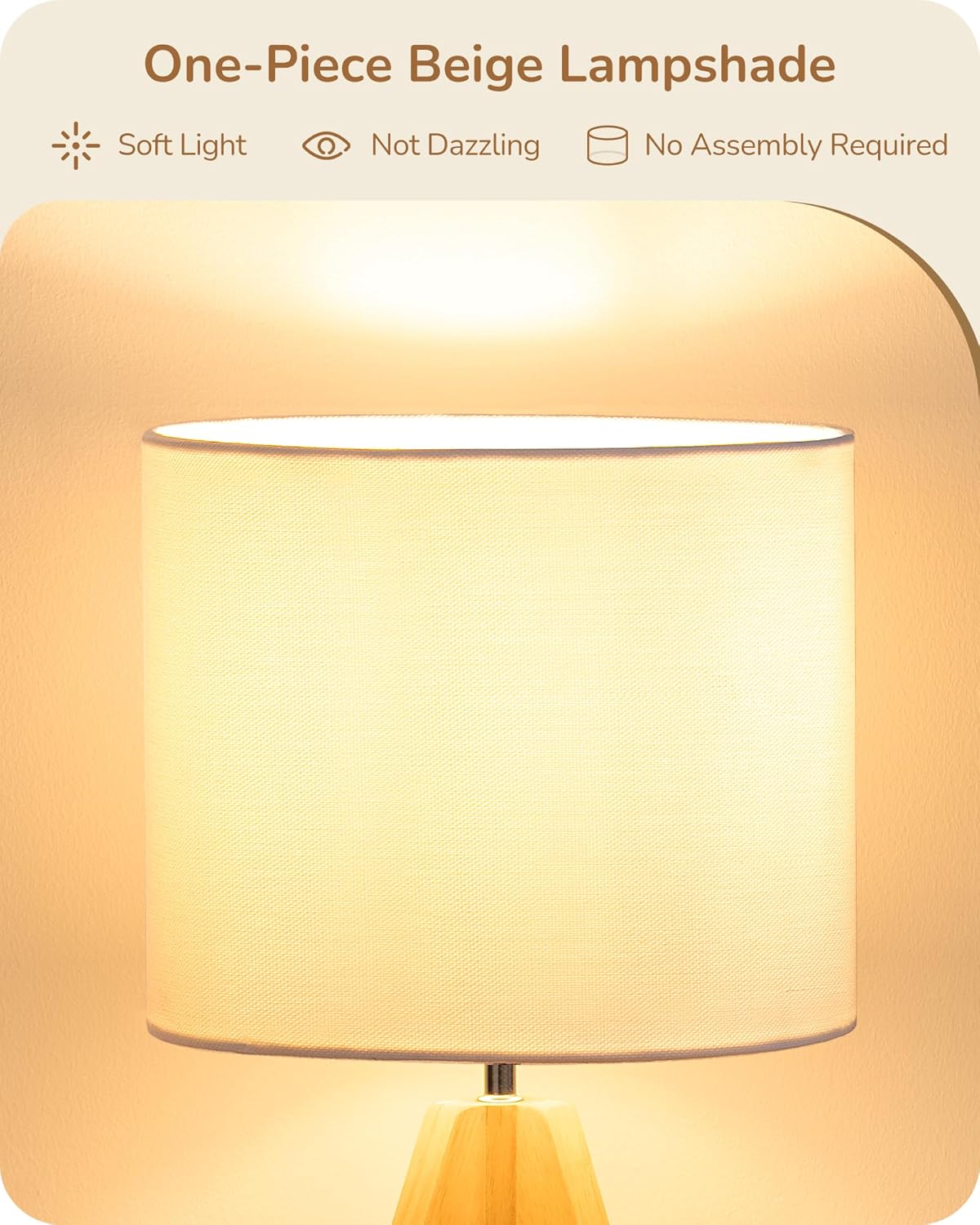 EDISHINE Small Cute Table Lamp, Wood Tripod Nightstand Lamp, Mid Century Bedside Lamp with Linen Fabric Shade for Nursery, Living Room, Bedroom, End Table, UL Listed, 14.2 Inch, ON/Off Switch