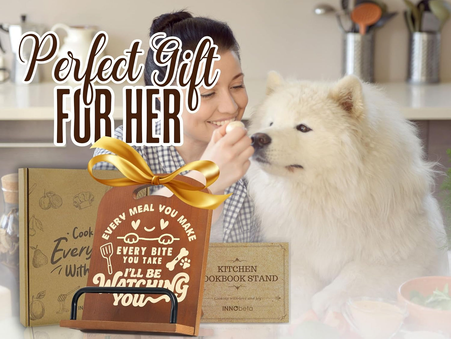InnoBeta Dog Lover Gifts for Women, Cookbook Stand for Kitchen Counter, Perfect Gifts for Dog Lovers on Birthday, Adjustable Tablet Recipe Book Holder, Unique Kitchen & Pet Decor