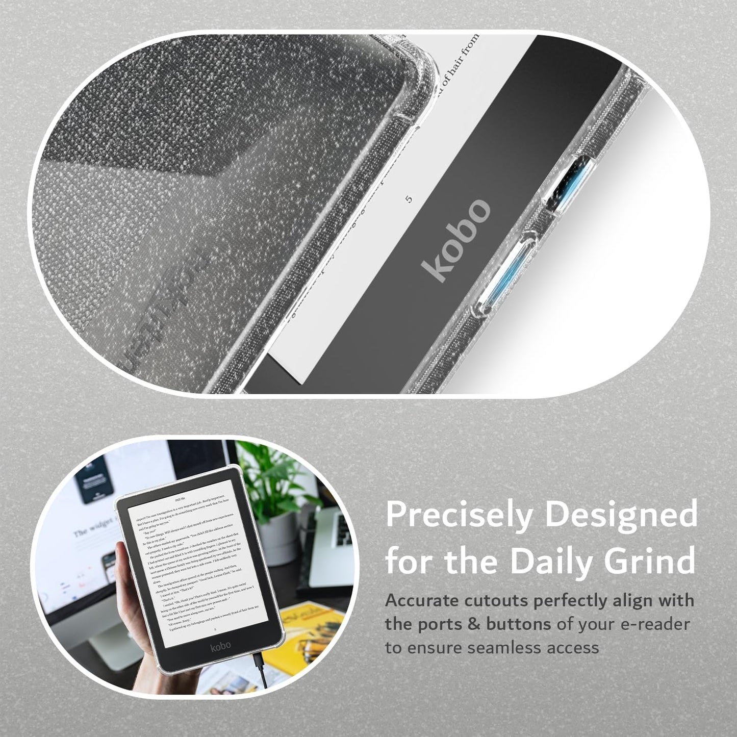 TUDIA SKN Designed for Kobo Clara HD Case 6" (2018) Back Cover, [Reinforced Corners] Shockproof Slim Anti-Yellowing Silicone Gel Clear Back Lightweight Grip TPU Bumper for eReader - Clear Glitter
