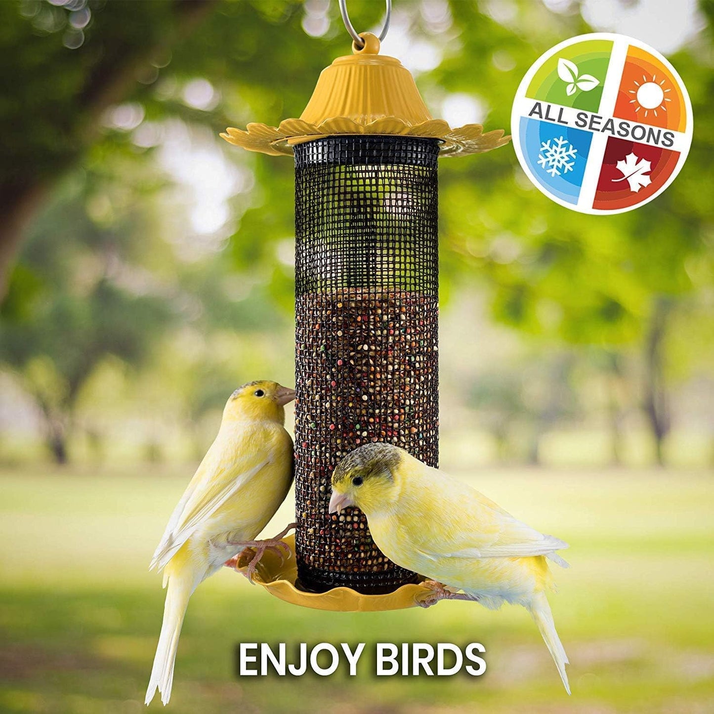 Finch Bird Feeders for Outside [Set of 2] 0.5 LB Capacity Yellow Wild Bird Feeders, Seeds Attracts Small Birds to Backyard & Garden. Tube Bird Feeders for Outdoors.
