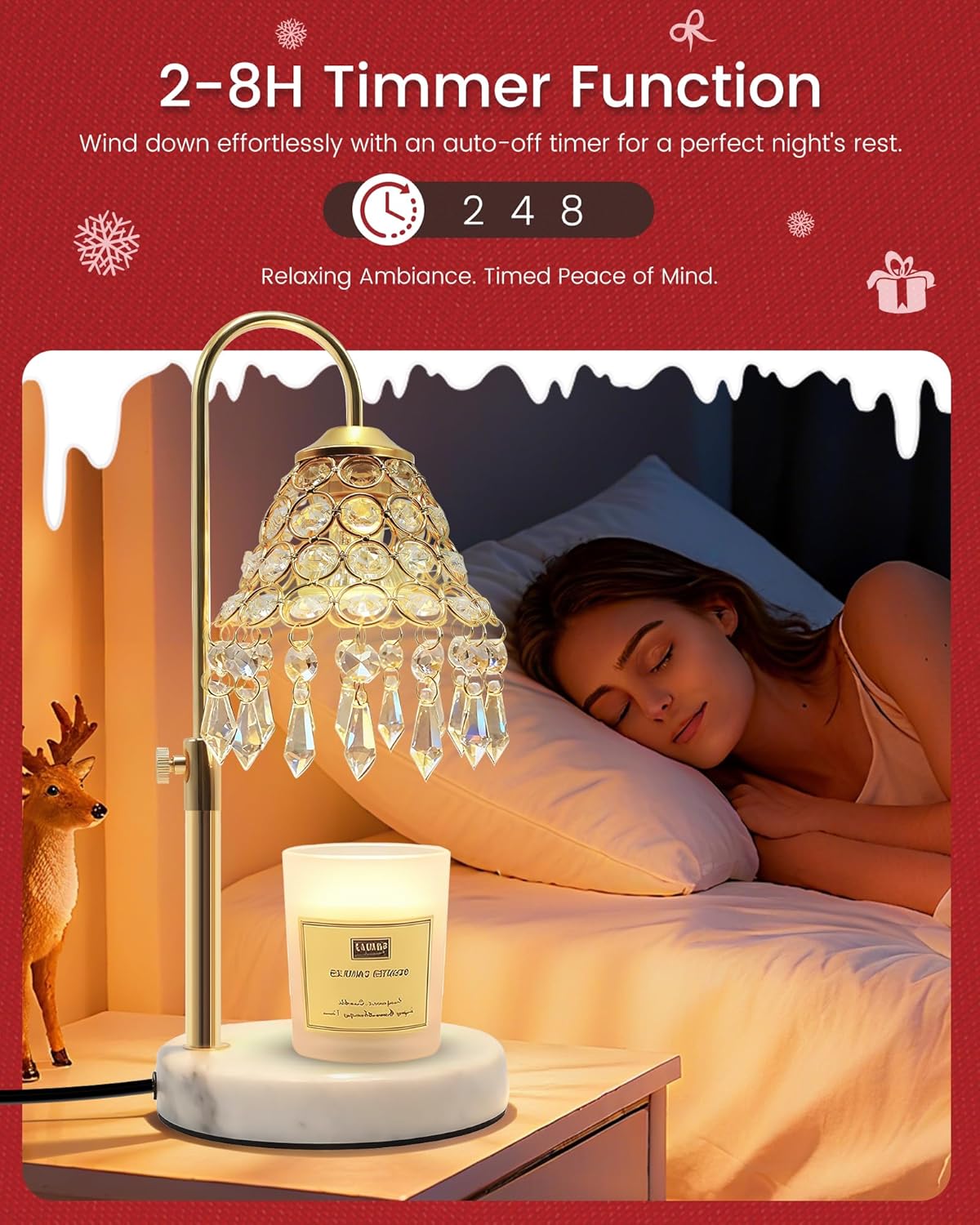 KISUFU Smart Crystal Candle Warmer Lamp with Timer - 2-in-1 Table Lamp & Adjustable Height, 50W Halogen Bulb + 5W Night Light, Luxury Valentine Gift for Women, Christmas, Fall Home Decor (Gold)