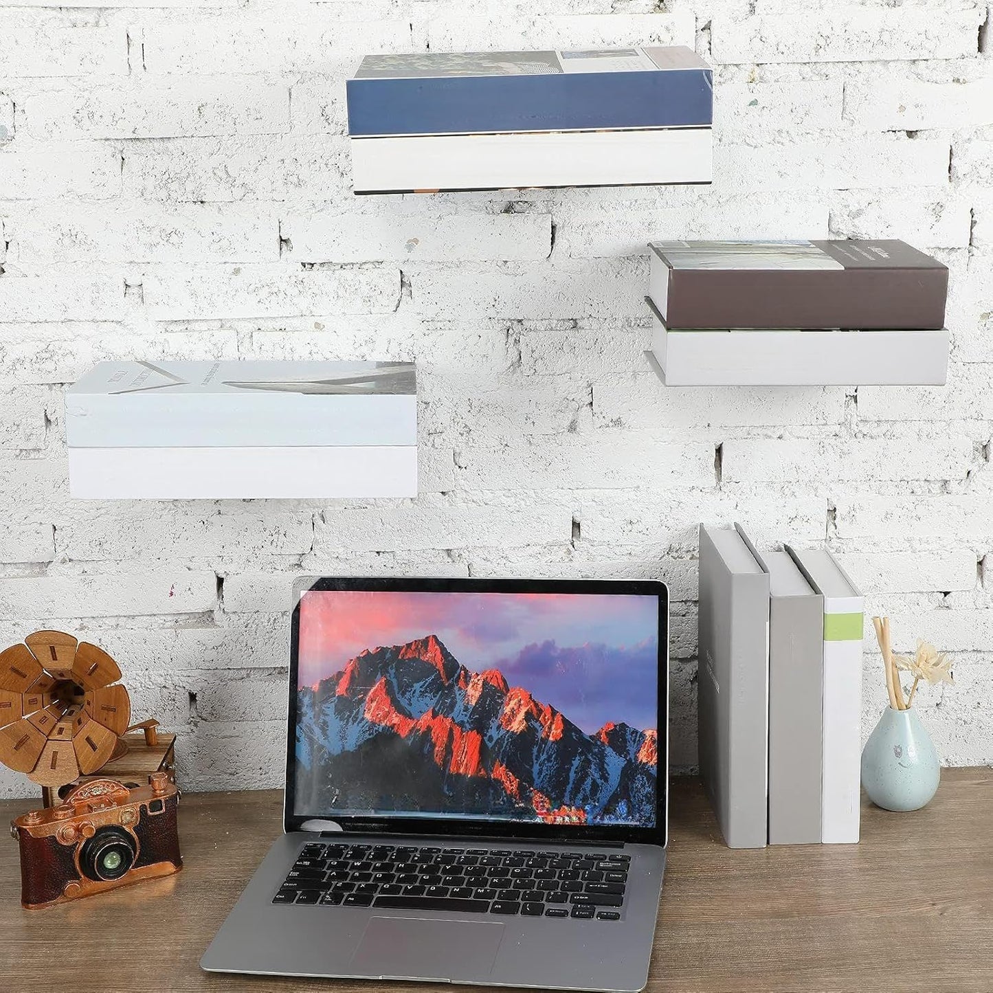 Jetec 6 Pieces Invisible Floating Bookshelf for Wall Mount Iron Floating Book Shelves Multipurpose Hidden Hanging Bookshelves Wall Book Holders for Room Bedroom Home Office Library Bookcase (Black)