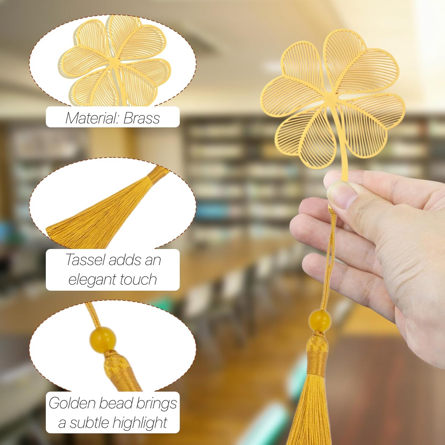 4 Pack Metal Bookmarks with Tassel for Women – Aesthetic, Pretty & Unique Bookmark Set, Gold & Brass Designs for Reading Essentials, Gifts for Writers, Cute Decorative Bookmarks for Book Lovers