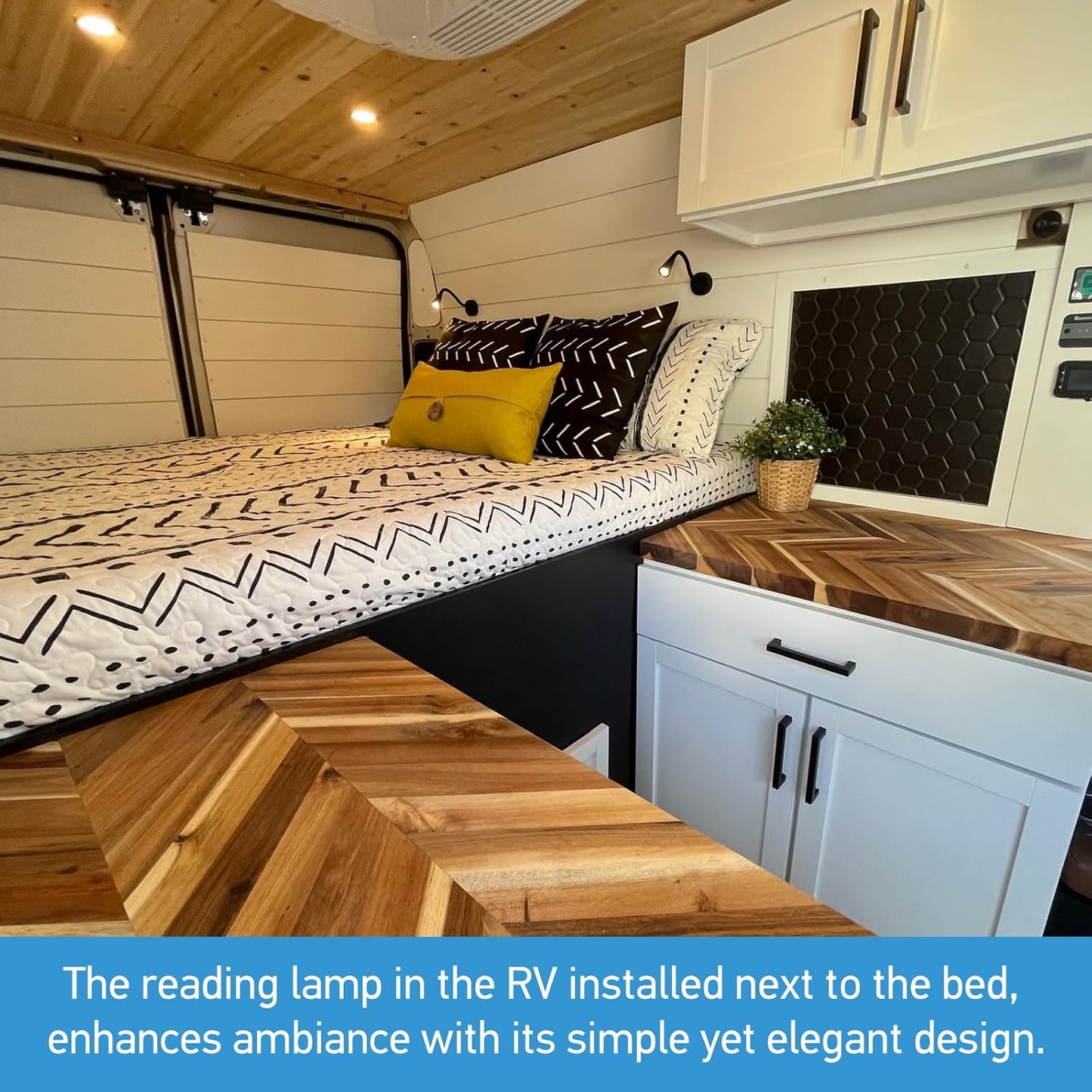 Acegoo 12V LED Reading Light RV Dimmable Reading Lamp with USB Charger 12 Volt Flexible Neck Light for Boat Camper Van Trailer Interior Lighting, Hard-Wired Surface Mount, 2-Pack