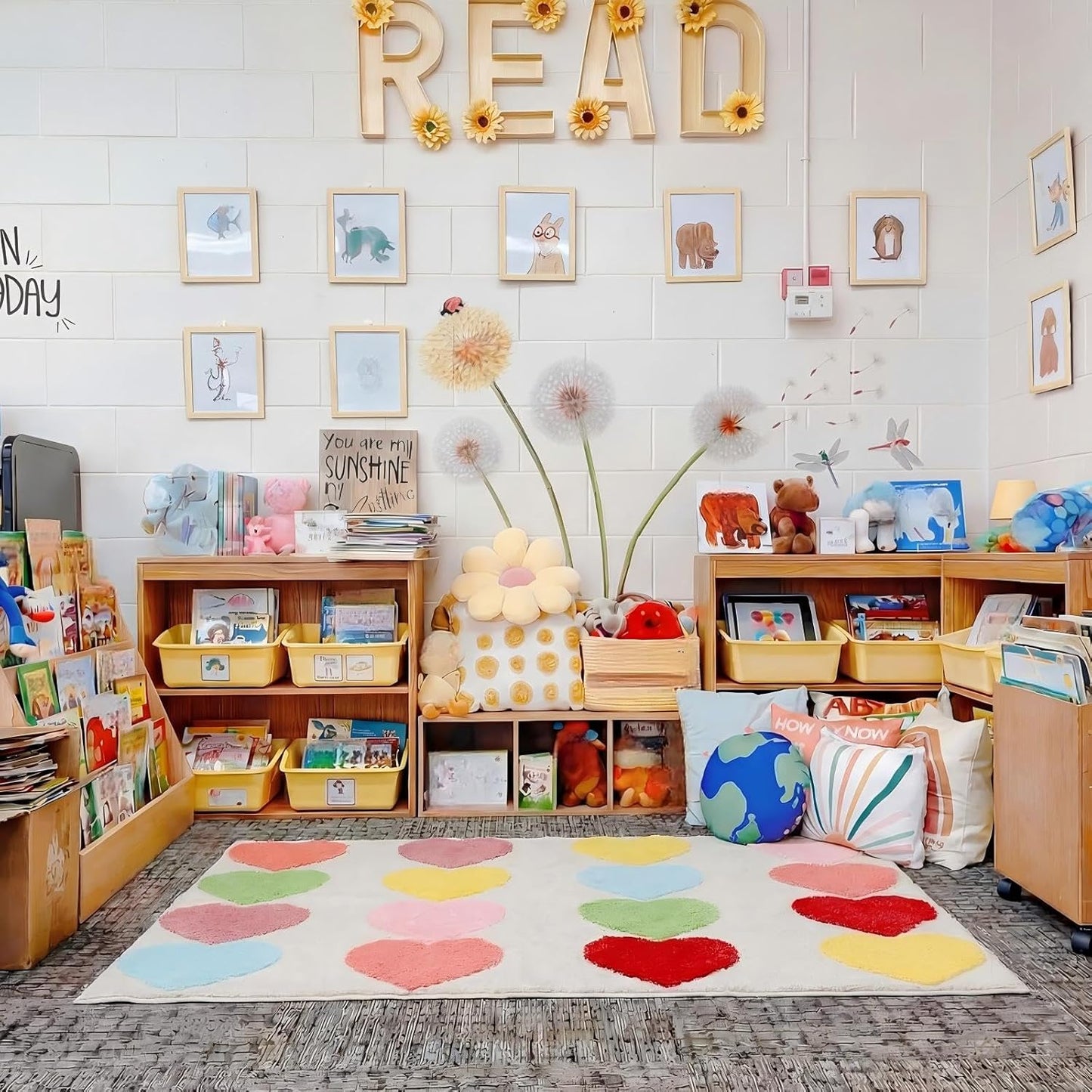 Nuanchu 3D Calm Corner Classroom Rug 3x5 ft Washable Calming Corner Rug Non-Slip Soft Fluffy Large Preppy Heart Area Rugs Motivational Space Floor Carpet for Nursery Playroom Reading Home Decor