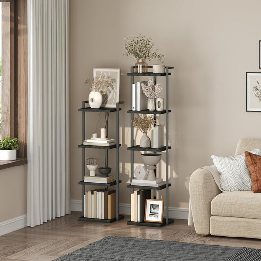 Bookshelf, 4-Tier Bookcase, Vertical Tall Narrow Book Shelf for Small Space, Open Storage Display Shelf with Stable Base & Anti-Tip Kits, for Living Room, Office, Study, Black BKBK11401