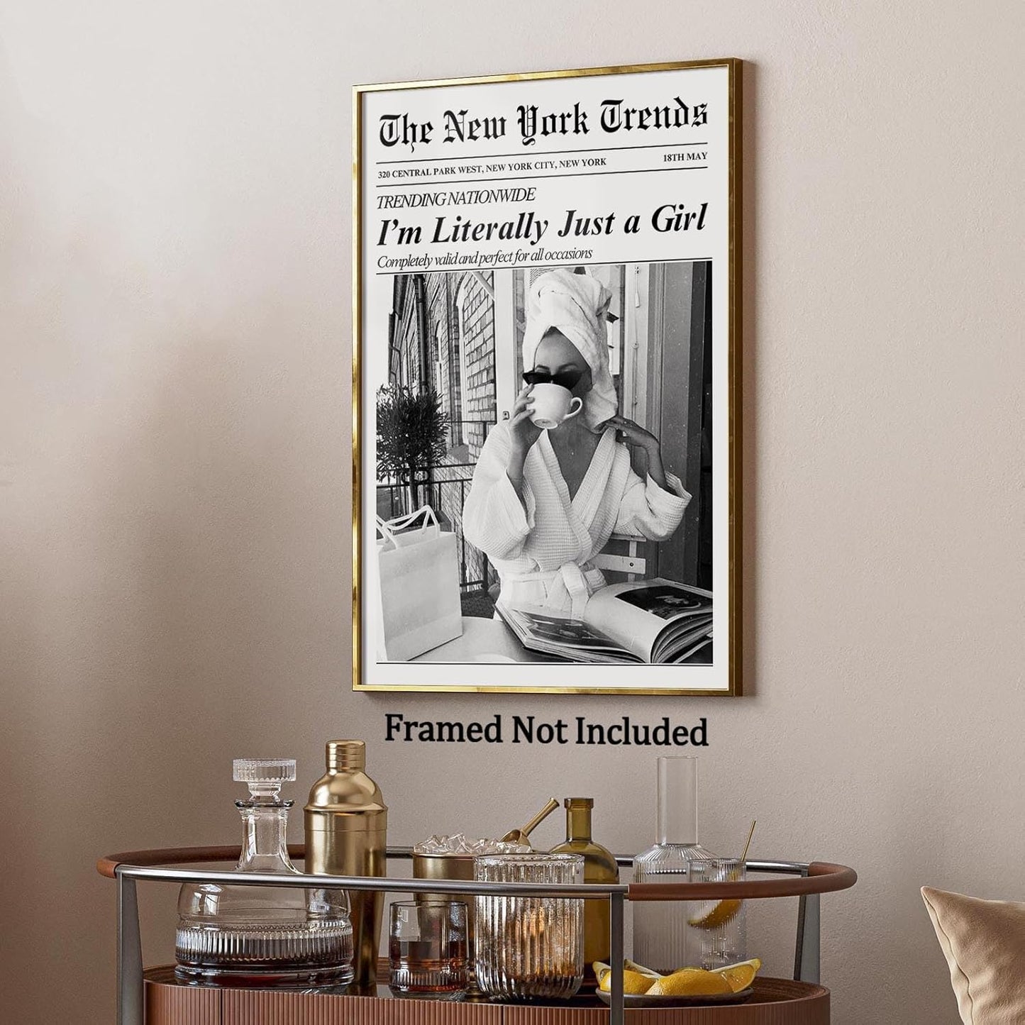 Vintage Black White Newspaper Wall Art I'M Literally Just A Girl Poster Feminist Shopping Girl Canvas Print Wall Decor For Dorm Room Bedroom Bathroom 12X18 in Unframed