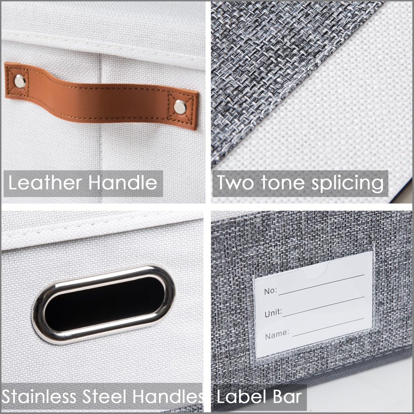 PRANDOM Larger Foldable Storage Bins with Handles [3-Pack] Fabric Collapsible Storage Boxes Baskets Cubes Containers with Handles for Closet Living Room Bedroom (Grey & White 17.3x12.2x10.4')