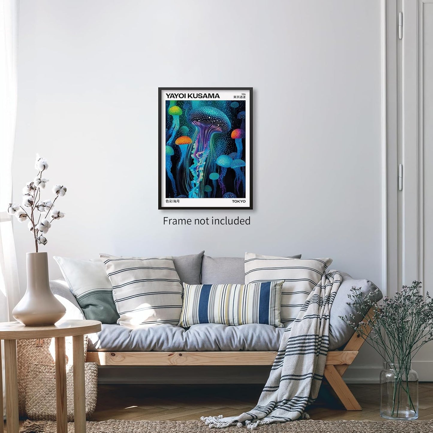 rumlud Colorful Ocean Jellyfish Wall Art Unique Japanese Animal Posters Yayoi Kusama Canvas Prints for Living Room Bedroom Wall Decor 12X16 inch Unframed